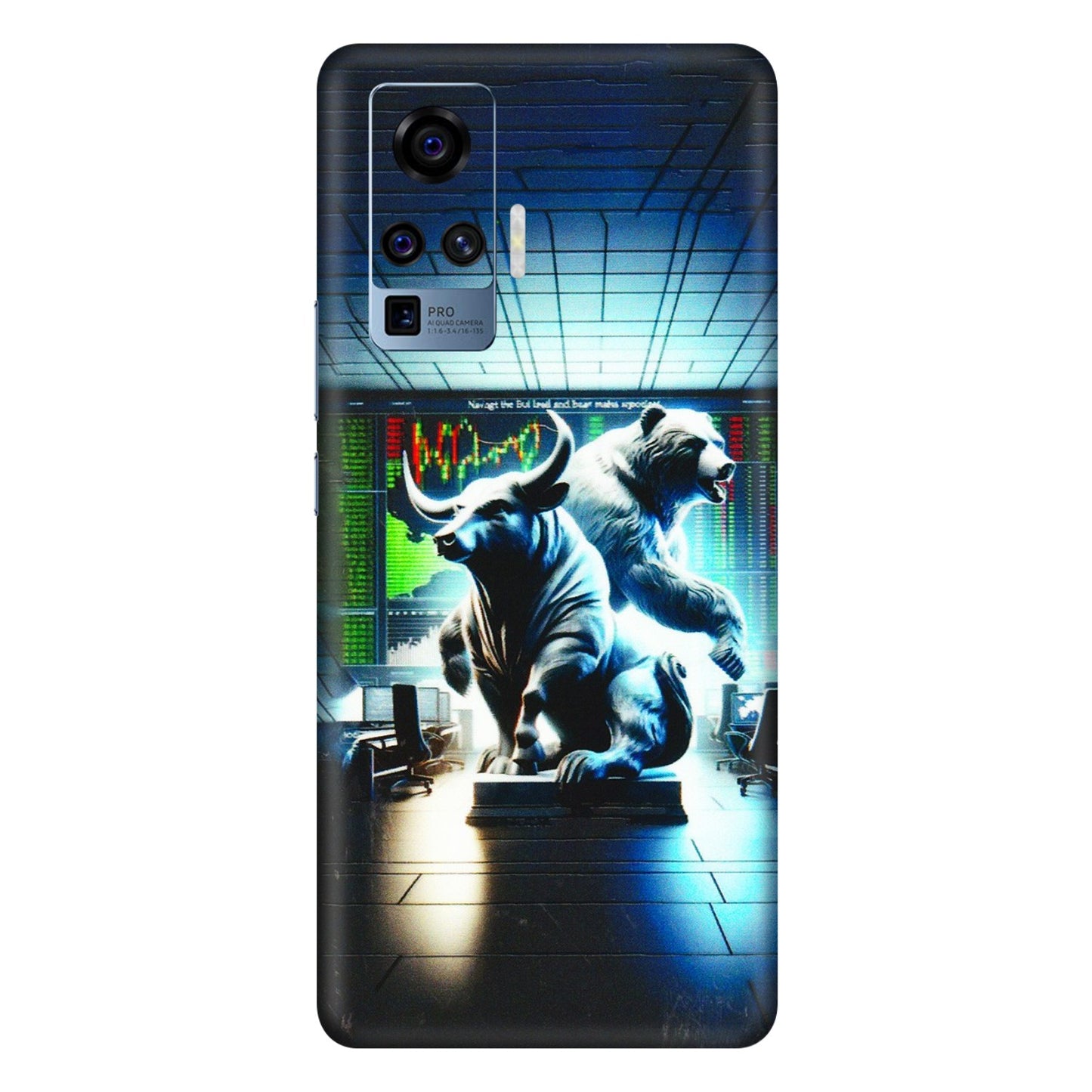 VIVO Z/V/X/T/U/S Series Phone Skins (All Models) - Stock Market Sensex Bear vs Bulls - 3D Embossed Finish (L-15) Vivo X50 Pro