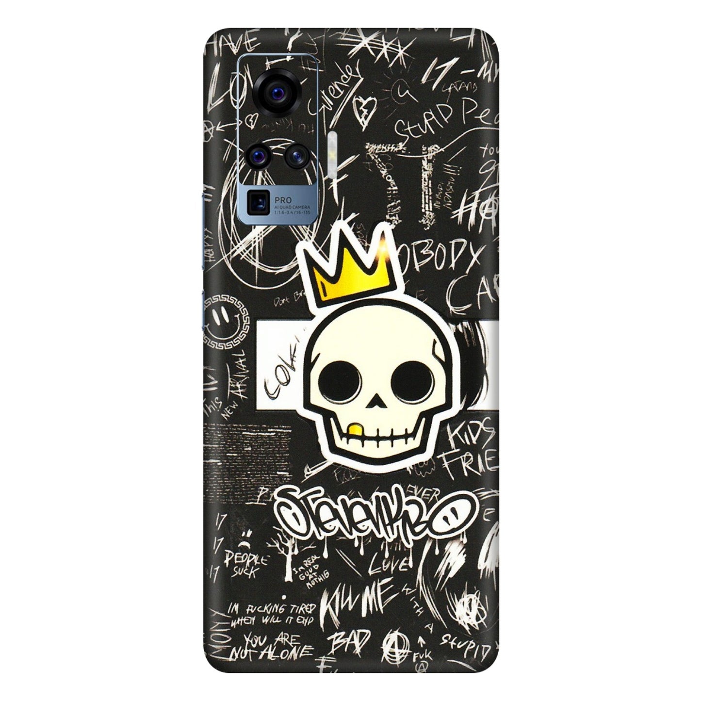 VIVO Z/V/X/T/U/S Series Phone Skins (All Models) - Funny Skull Black Chalk Grafitti - 3D Embossed Finish (L-22) Vivo X50 Pro