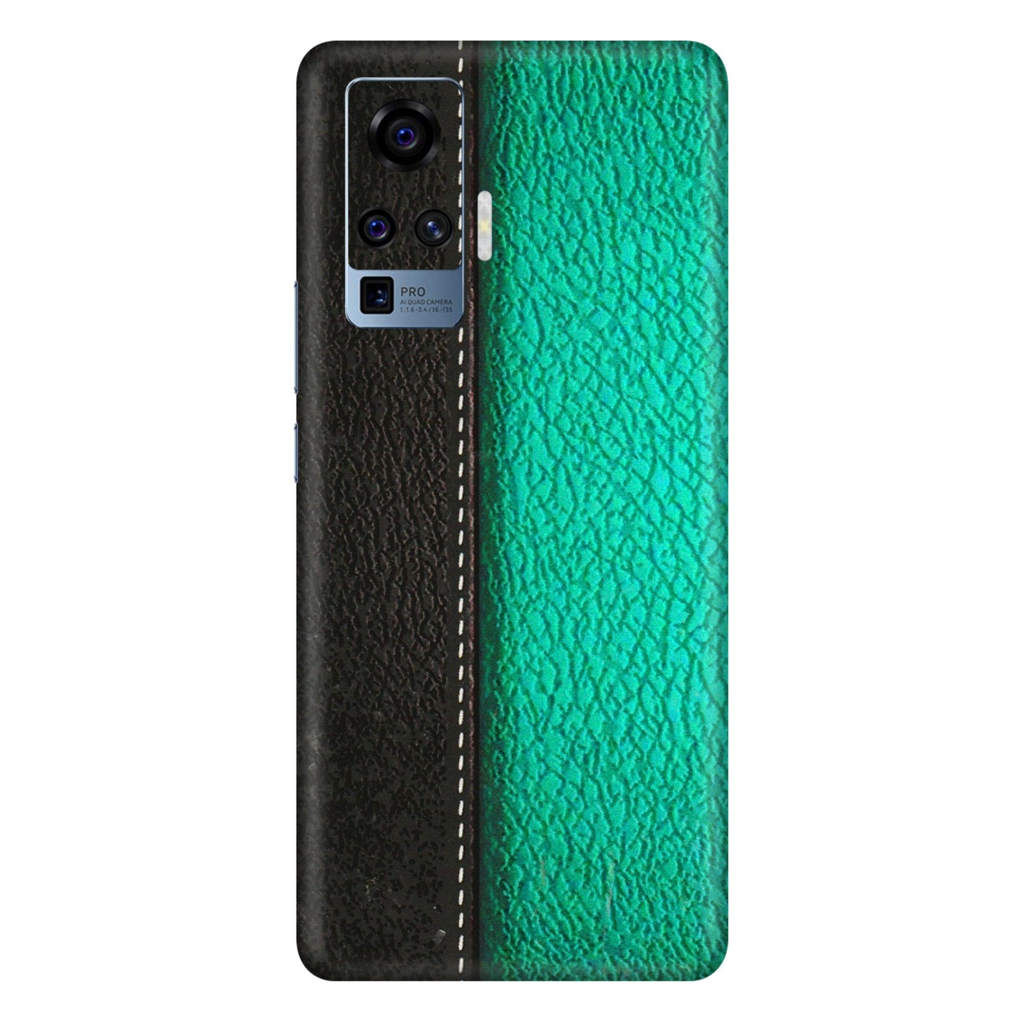 VIVO Z/V/X/T/U/S Series Phone Skins (All Models) - Black Green Dual Leather Stich - 3D Embossed Finish (L-233) Vivo X50 Pro