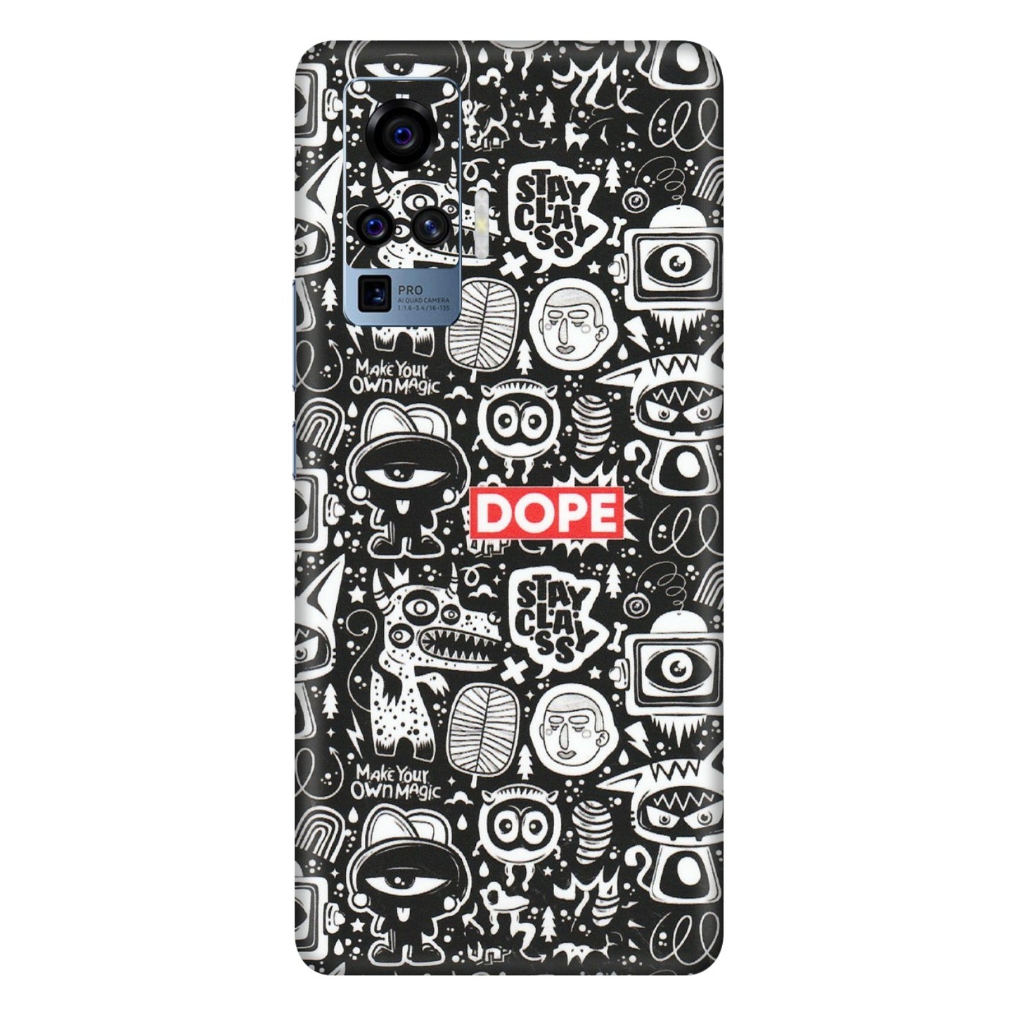 VIVO Z/V/X/T/U/S Series Phone Skins (All Models) - Dope Stay Classy Black Doodles - Matte Finish (M-126) Vivo X50 Pro
