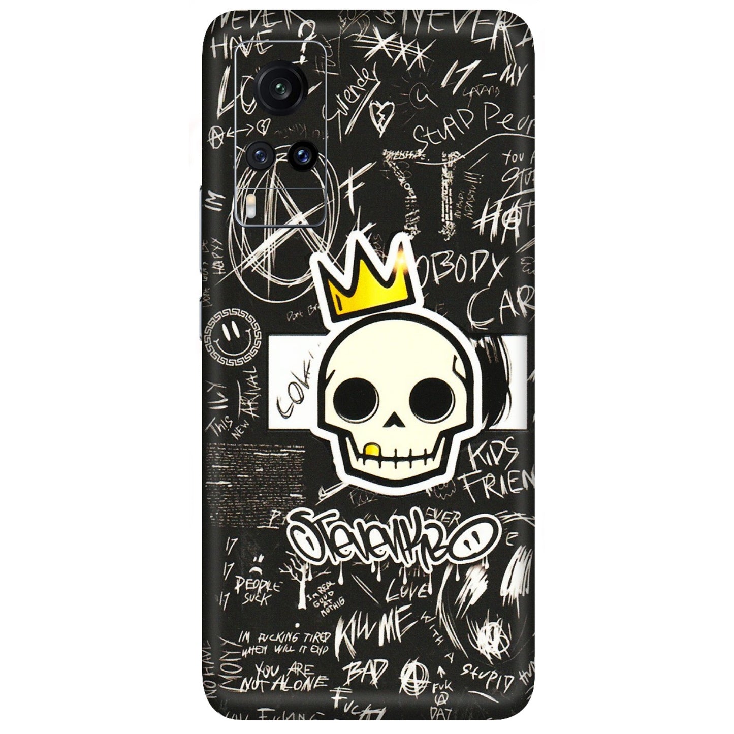 VIVO Z/V/X/T/U/S Series Phone Skins (All Models) - Funny Skull Black Chalk Grafitti - 3D Embossed Finish (L-22) Vivo X60