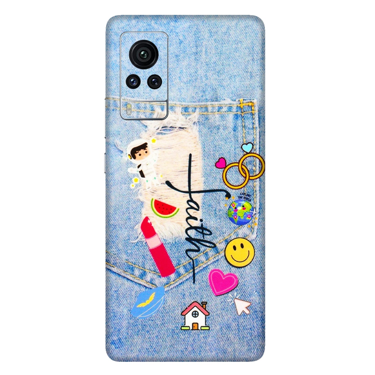 VIVO Z/V/X/T/U/S Series Phone Skins (All Models) - Denim Jeans Pocket - 3D Embossed Finish (L-134) Vivo X60 Pro