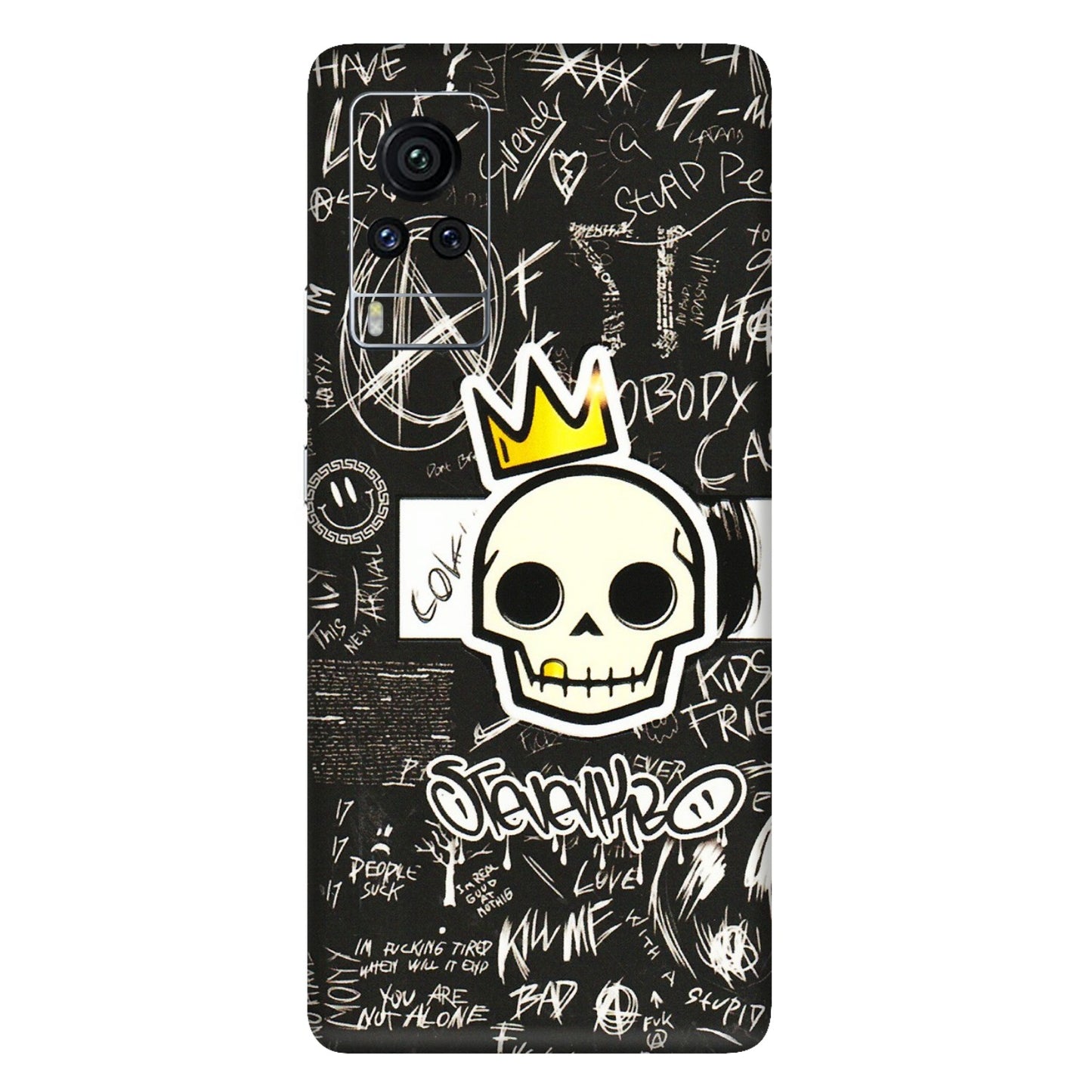 VIVO Z/V/X/T/U/S Series Phone Skins (All Models) - Funny Skull Black Chalk Grafitti - 3D Embossed Finish (L-22) Vivo X60 Pro