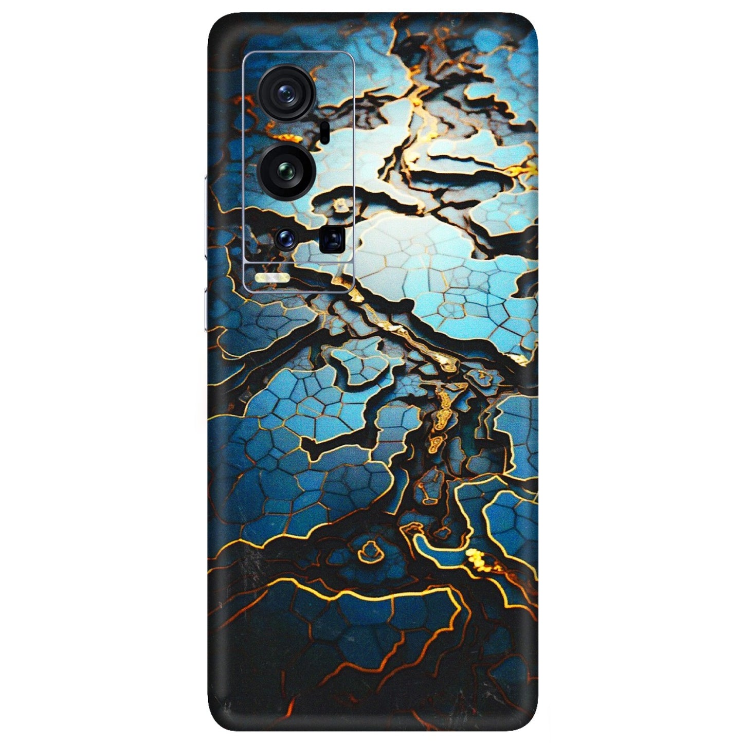 VIVO Z/V/X/T/U/S Series Phone Skins (All Models) - Blue Gold Abstract - 3D Embossed Finish (L-11) Vivo X60 Pro Plus