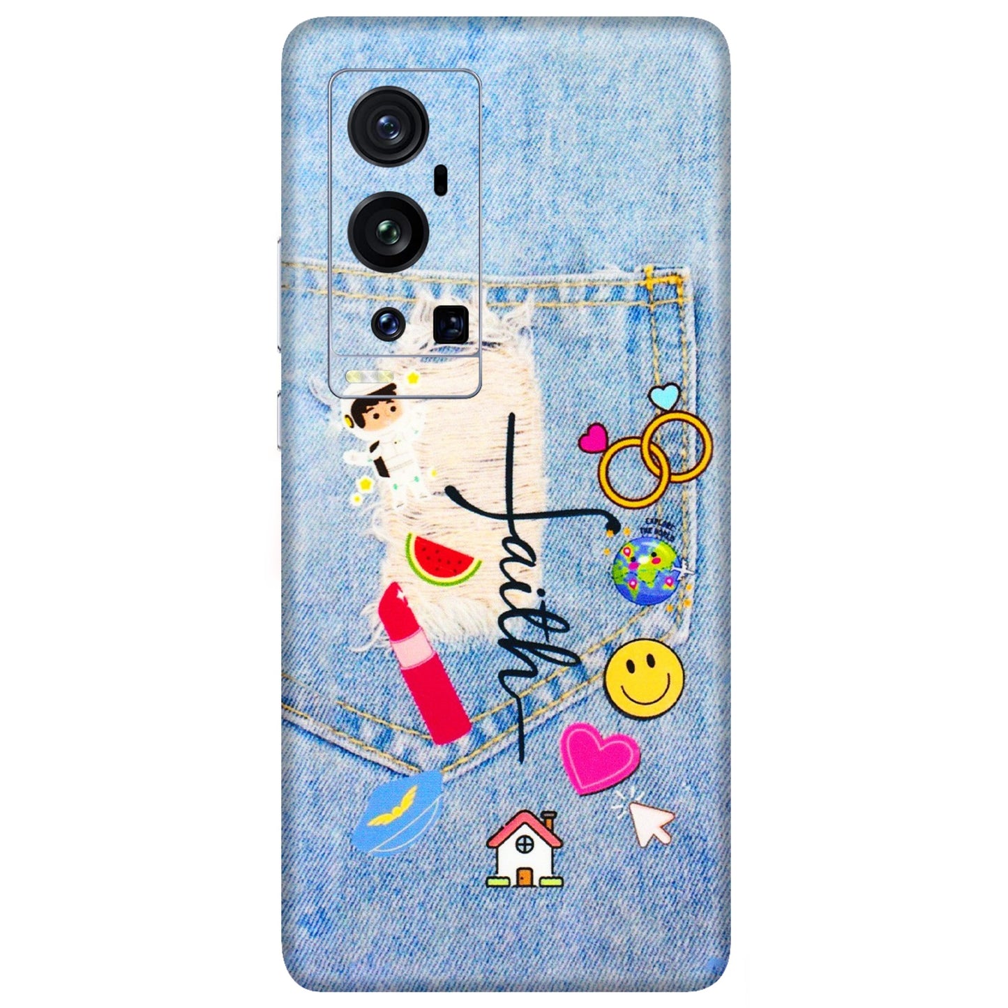 VIVO Z/V/X/T/U/S Series Phone Skins (All Models) - Denim Jeans Pocket - 3D Embossed Finish (L-134) Vivo X60 Pro Plus