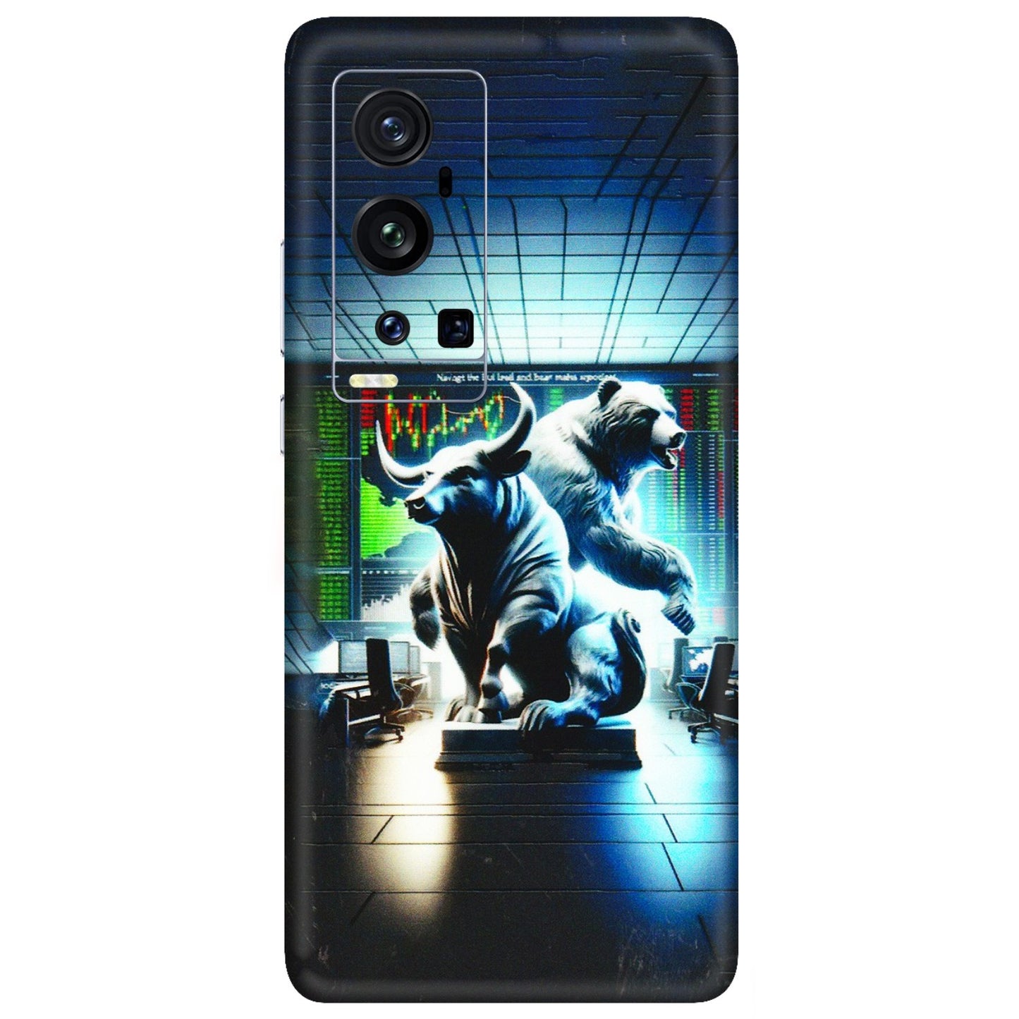 VIVO Z/V/X/T/U/S Series Phone Skins (All Models) - Stock Market Sensex Bear vs Bulls - 3D Embossed Finish (L-15) Vivo X60 Pro Plus