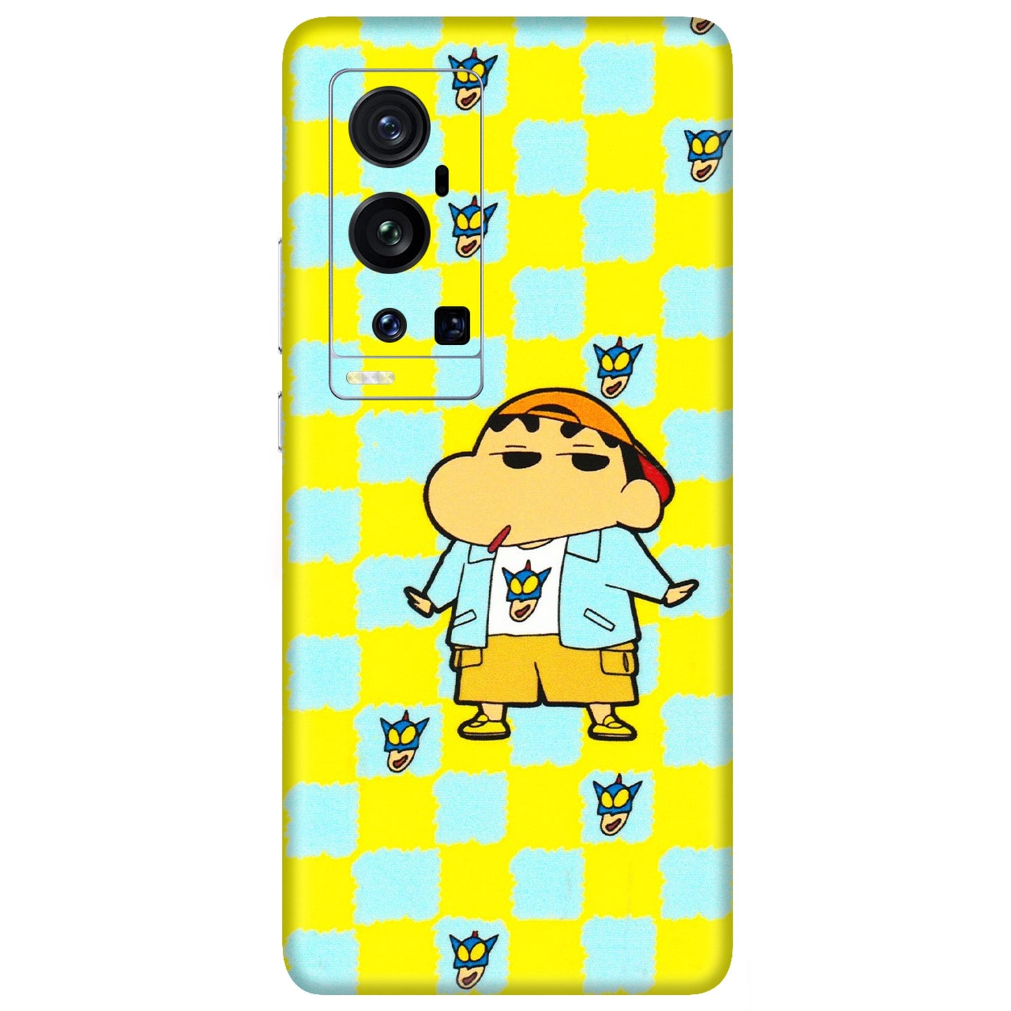 VIVO Z/V/X/T/U/S Series Phone Skins (All Models) - Yellow Blue Shinchan Cute - 3D Embossed Finish (L-221) Vivo X60 Pro Plus