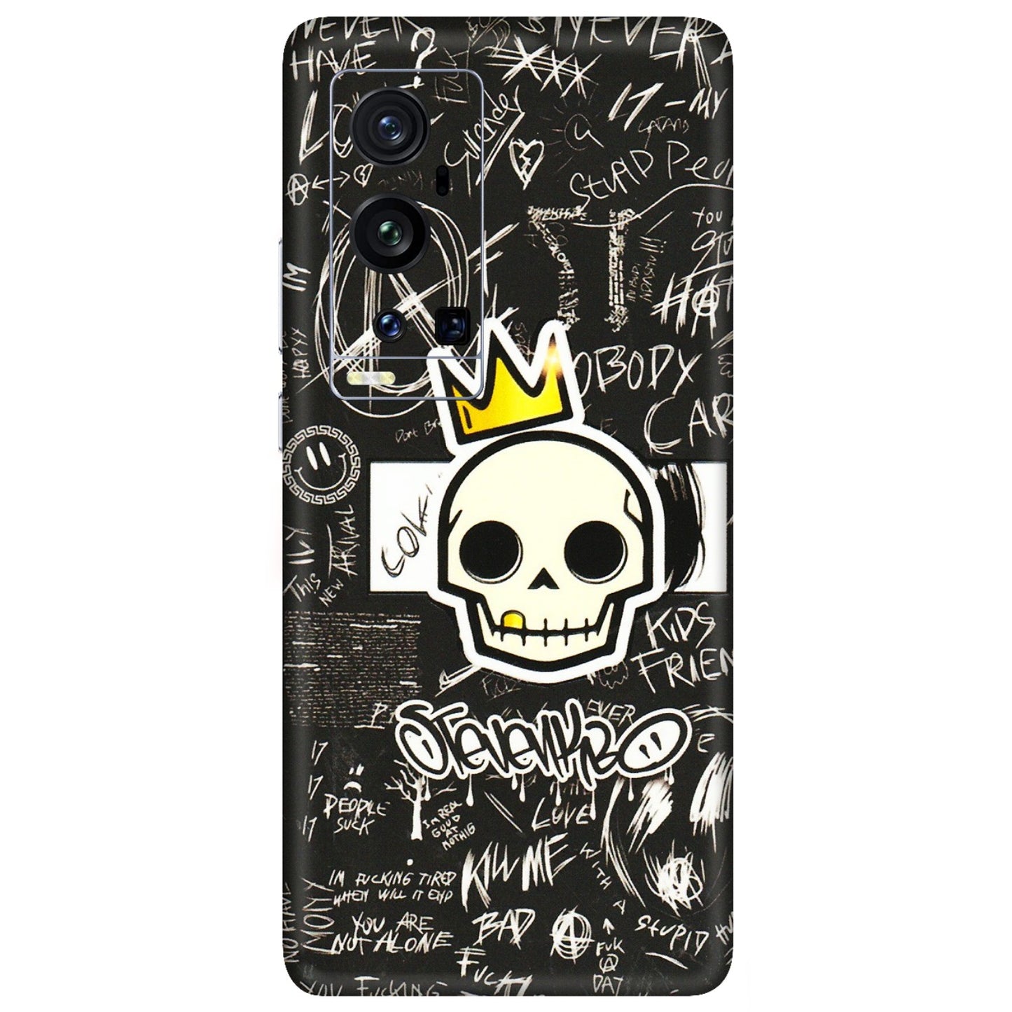 VIVO Z/V/X/T/U/S Series Phone Skins (All Models) - Funny Skull Black Chalk Grafitti - 3D Embossed Finish (L-22) Vivo X60 Pro Plus