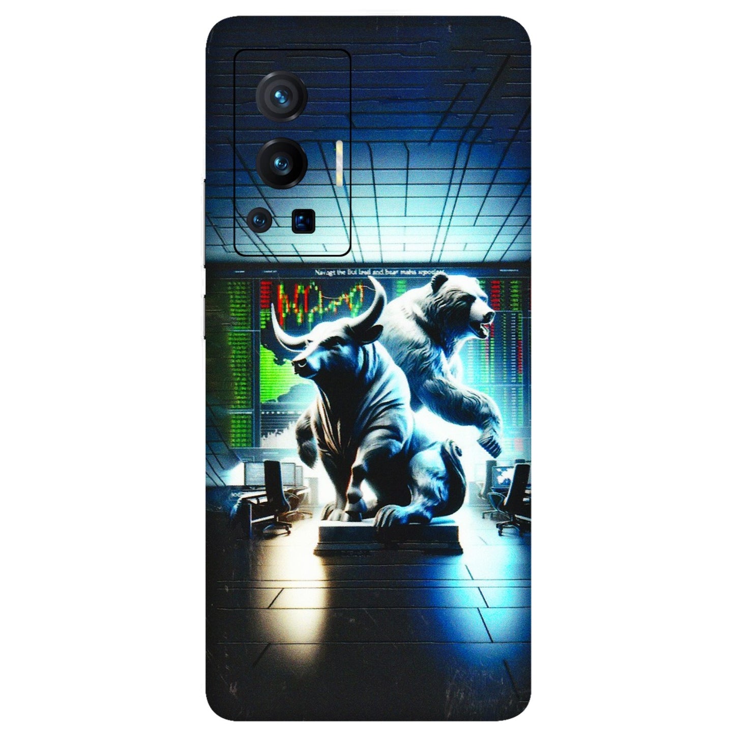 VIVO Z/V/X/T/U/S Series Phone Skins (All Models) - Stock Market Sensex Bear vs Bulls - 3D Embossed Finish (L-15) Vivo X70 Pro (5G)