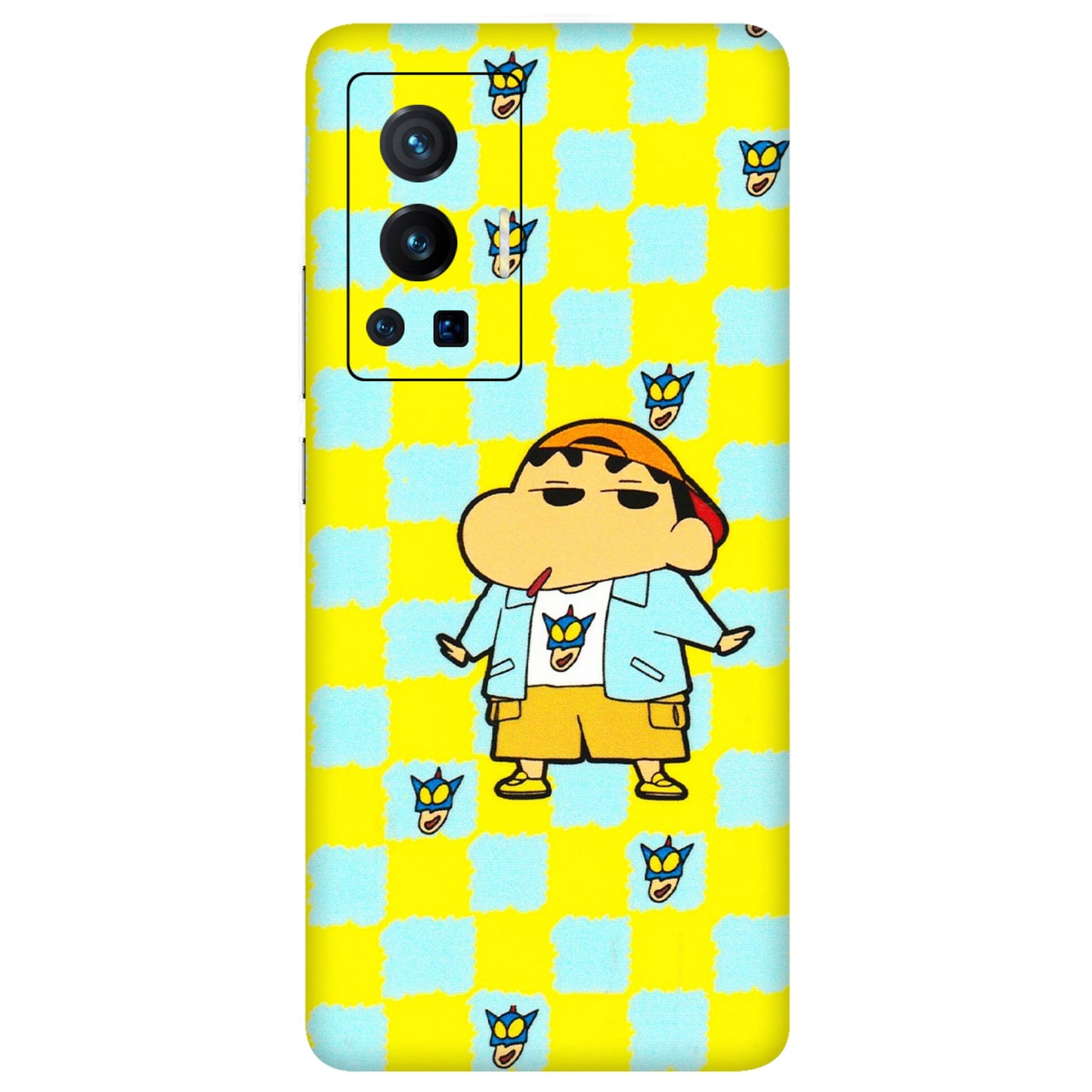 VIVO Z/V/X/T/U/S Series Phone Skins (All Models) - Yellow Blue Shinchan Cute - 3D Embossed Finish (L-221) Vivo X70 Pro (5G)