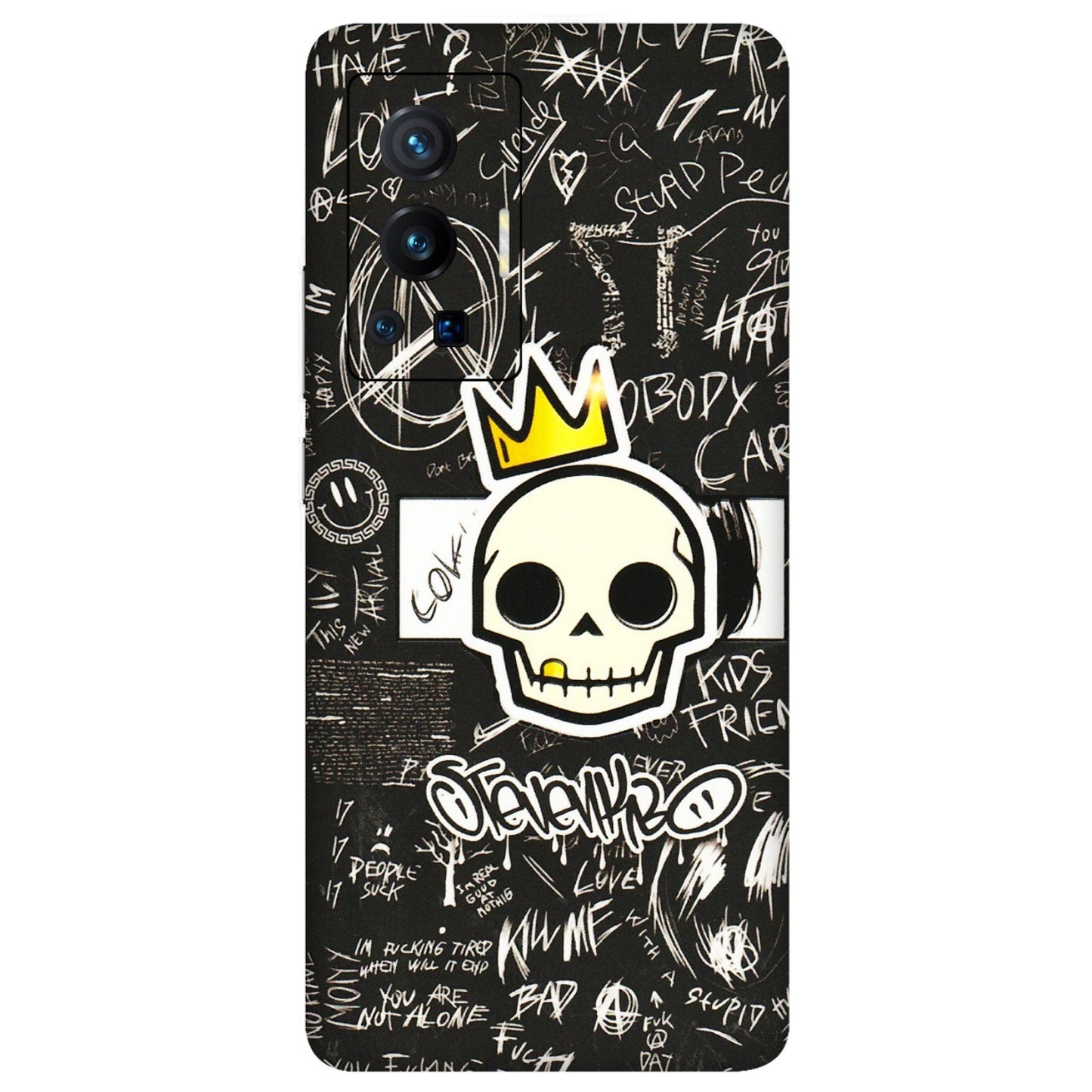 VIVO Z/V/X/T/U/S Series Phone Skins (All Models) - Funny Skull Black Chalk Grafitti - 3D Embossed Finish (L-22) Vivo X70 Pro (5G)