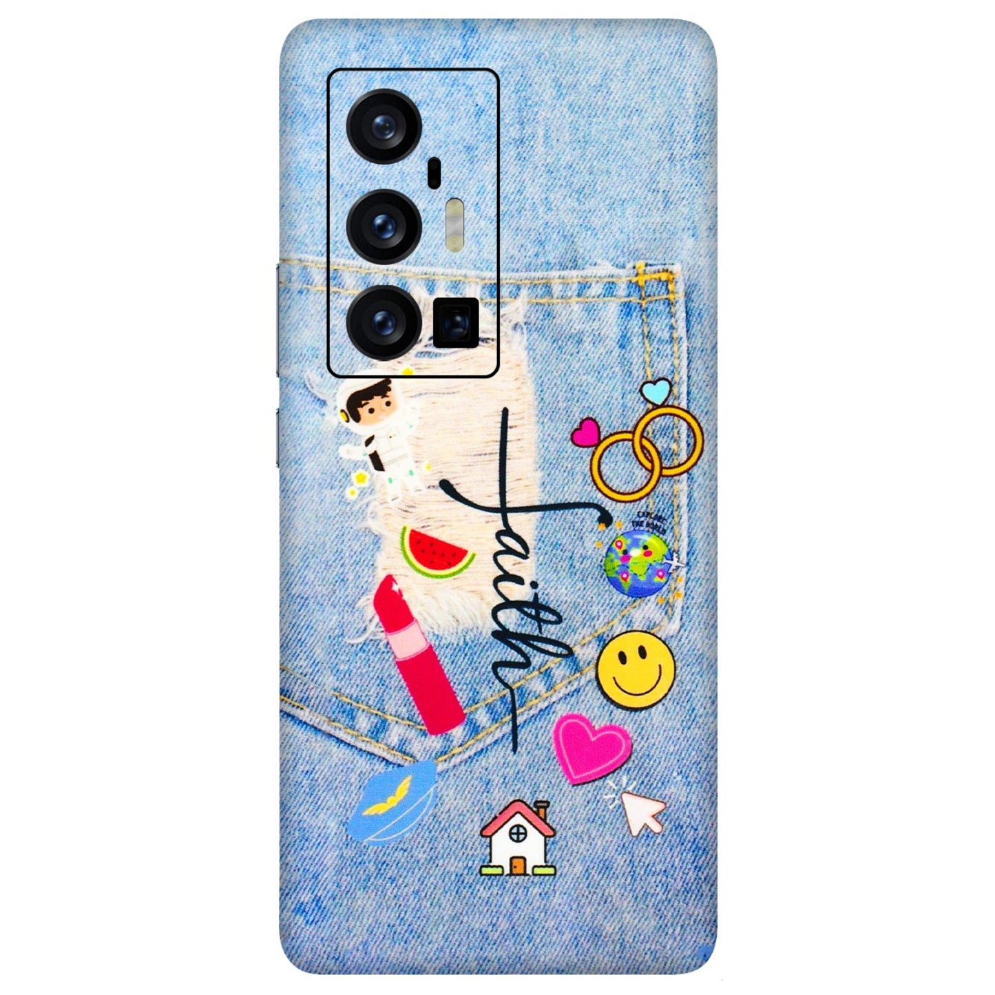 VIVO Z/V/X/T/U/S Series Phone Skins (All Models) - Denim Jeans Pocket - 3D Embossed Finish (L-134) Vivo X70 Pro Plus (5G)