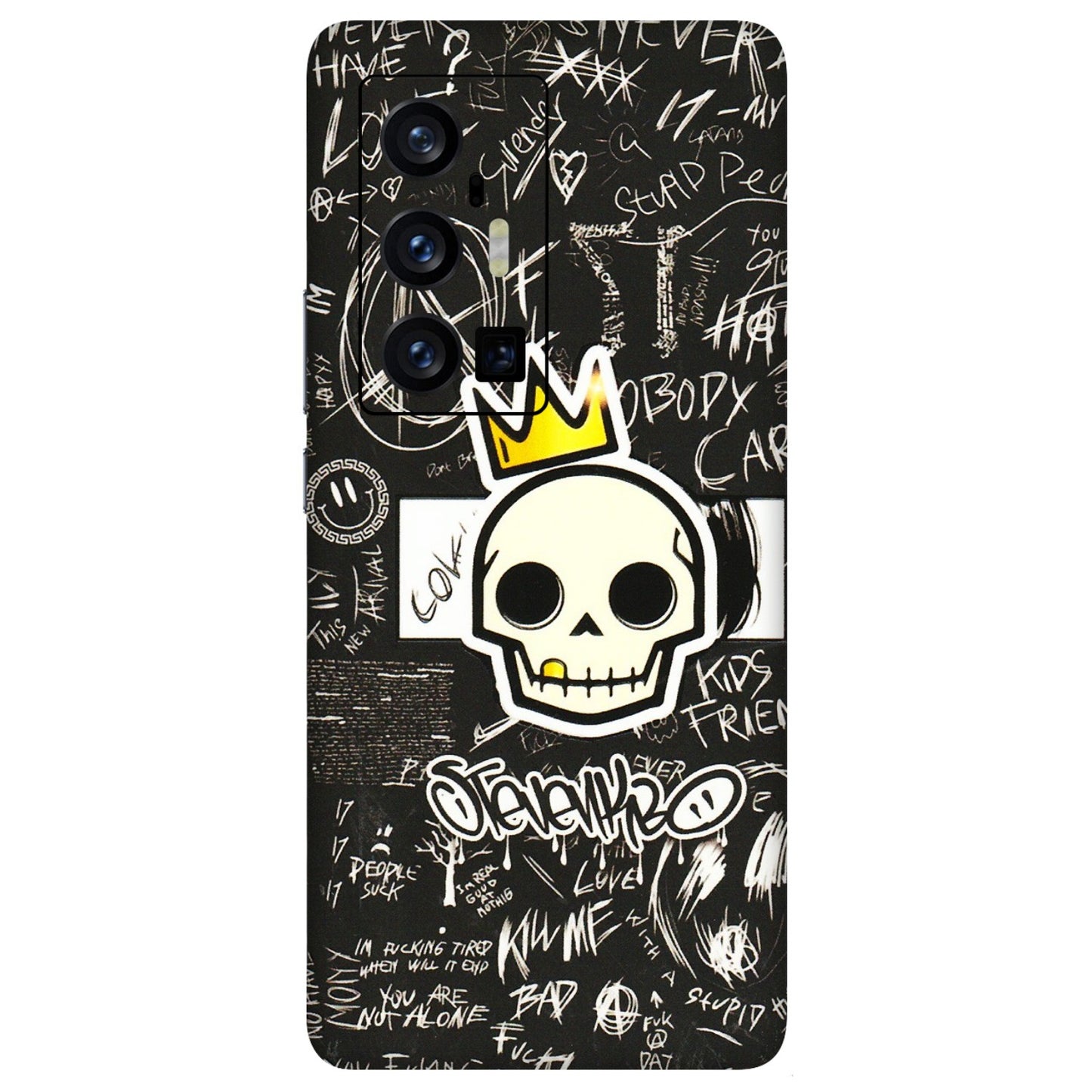 VIVO Z/V/X/T/U/S Series Phone Skins (All Models) - Funny Skull Black Chalk Grafitti - 3D Embossed Finish (L-22) Vivo X70 Pro Plus (5G)