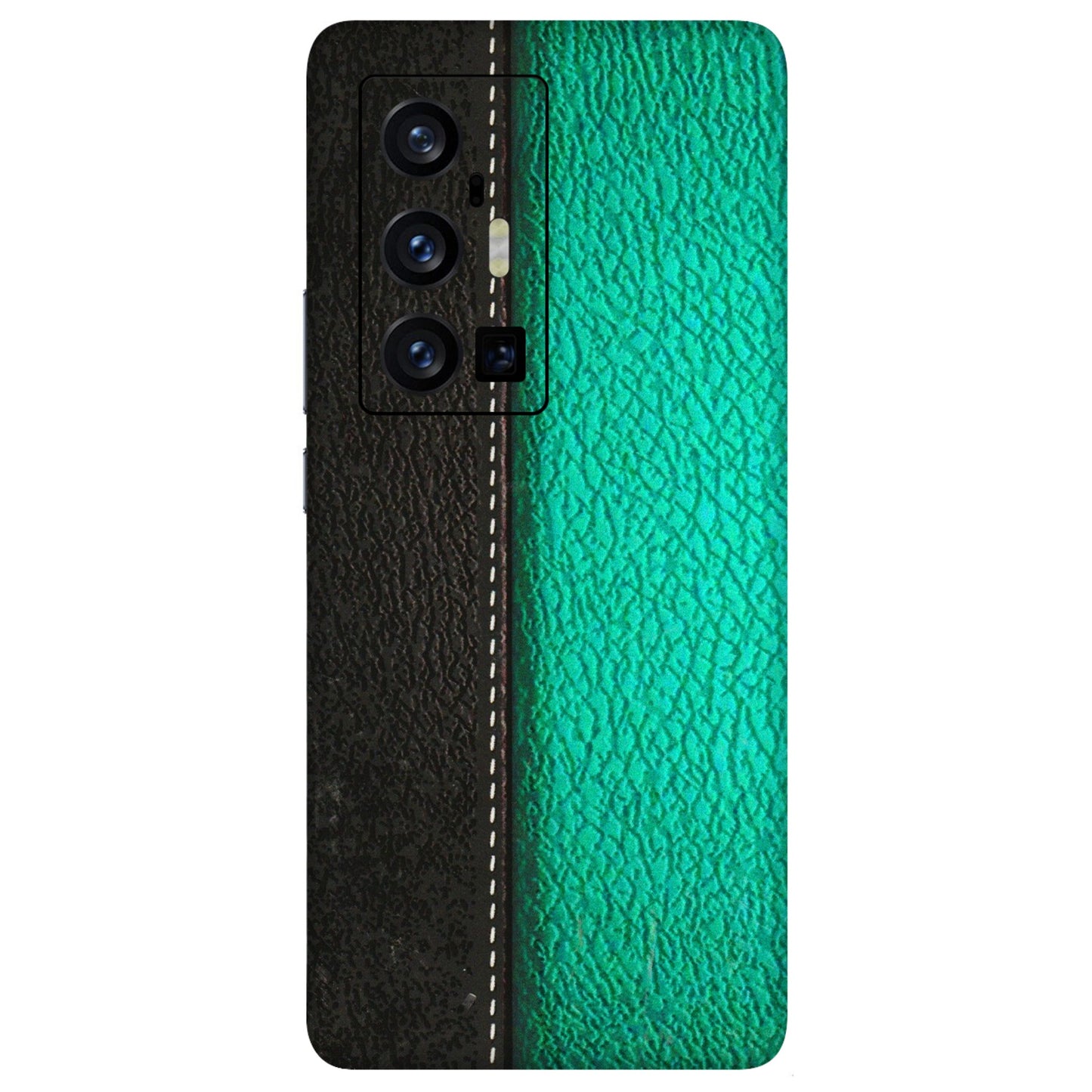 VIVO Z/V/X/T/U/S Series Phone Skins (All Models) - Black Green Dual Leather Stich - 3D Embossed Finish (L-233) Vivo X70 Pro Plus (5G)