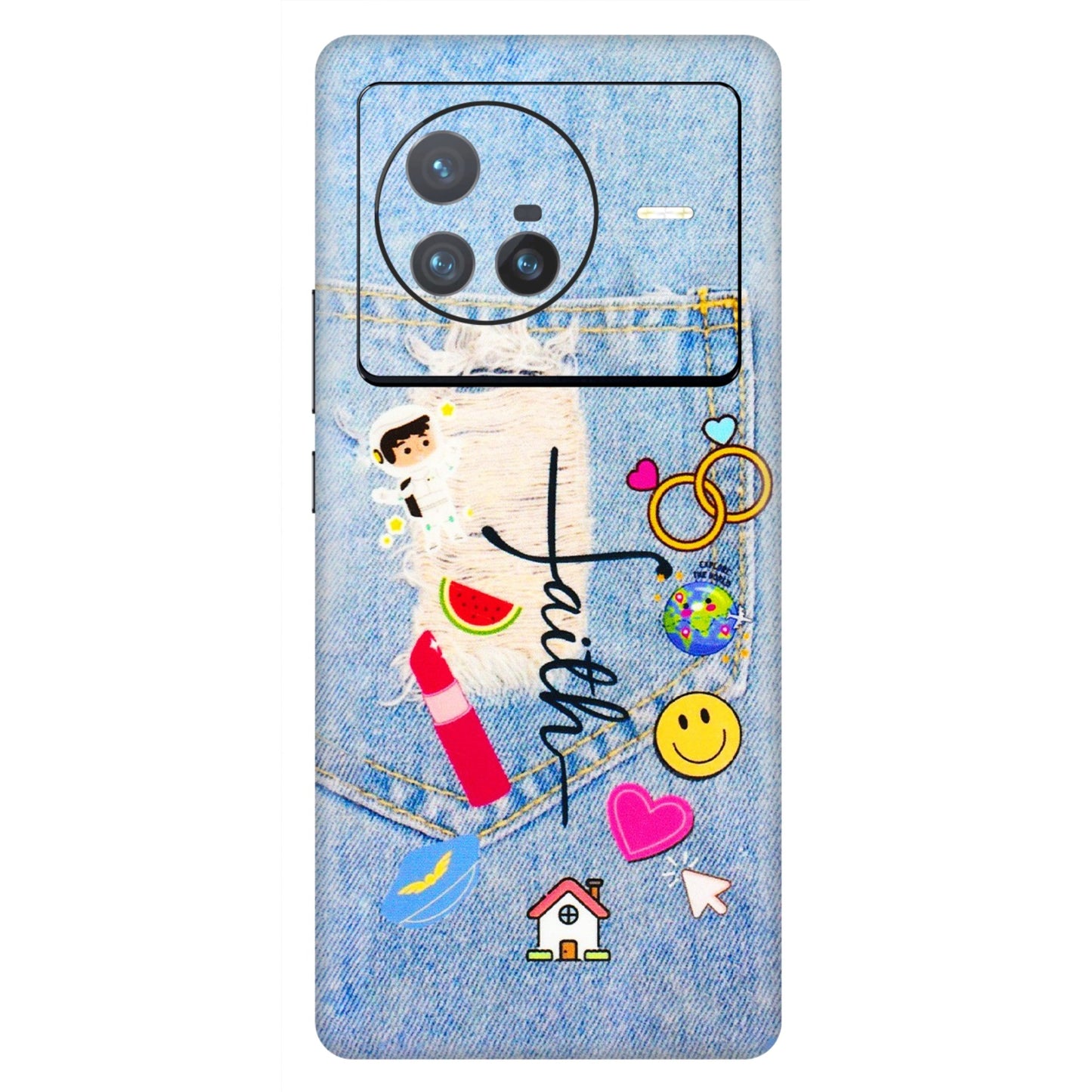 VIVO Z/V/X/T/U/S Series Phone Skins (All Models) - Denim Jeans Pocket - 3D Embossed Finish (L-134) Vivo X80 (5G)