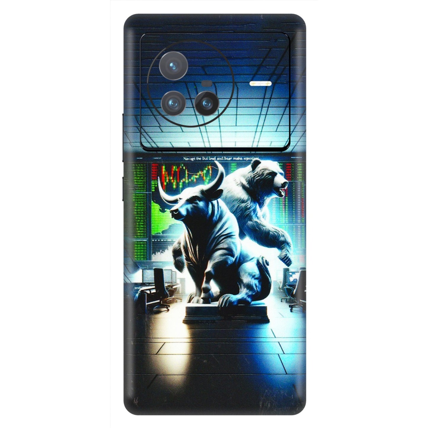 VIVO Z/V/X/T/U/S Series Phone Skins (All Models) - Stock Market Sensex Bear vs Bulls - 3D Embossed Finish (L-15) Vivo X80 (5G)