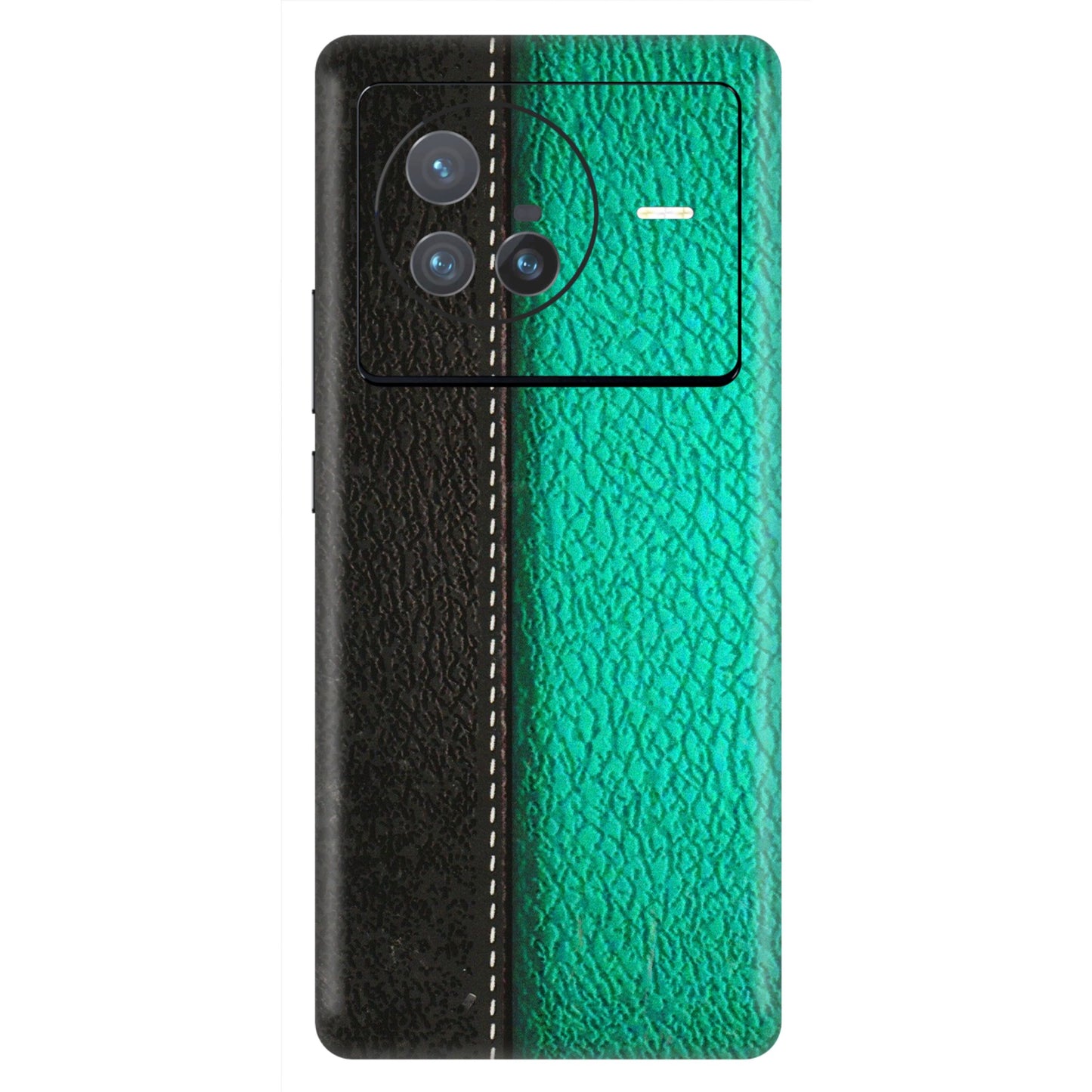 VIVO Z/V/X/T/U/S Series Phone Skins (All Models) - Black Green Dual Leather Stich - 3D Embossed Finish (L-233) Vivo X80 (5G)