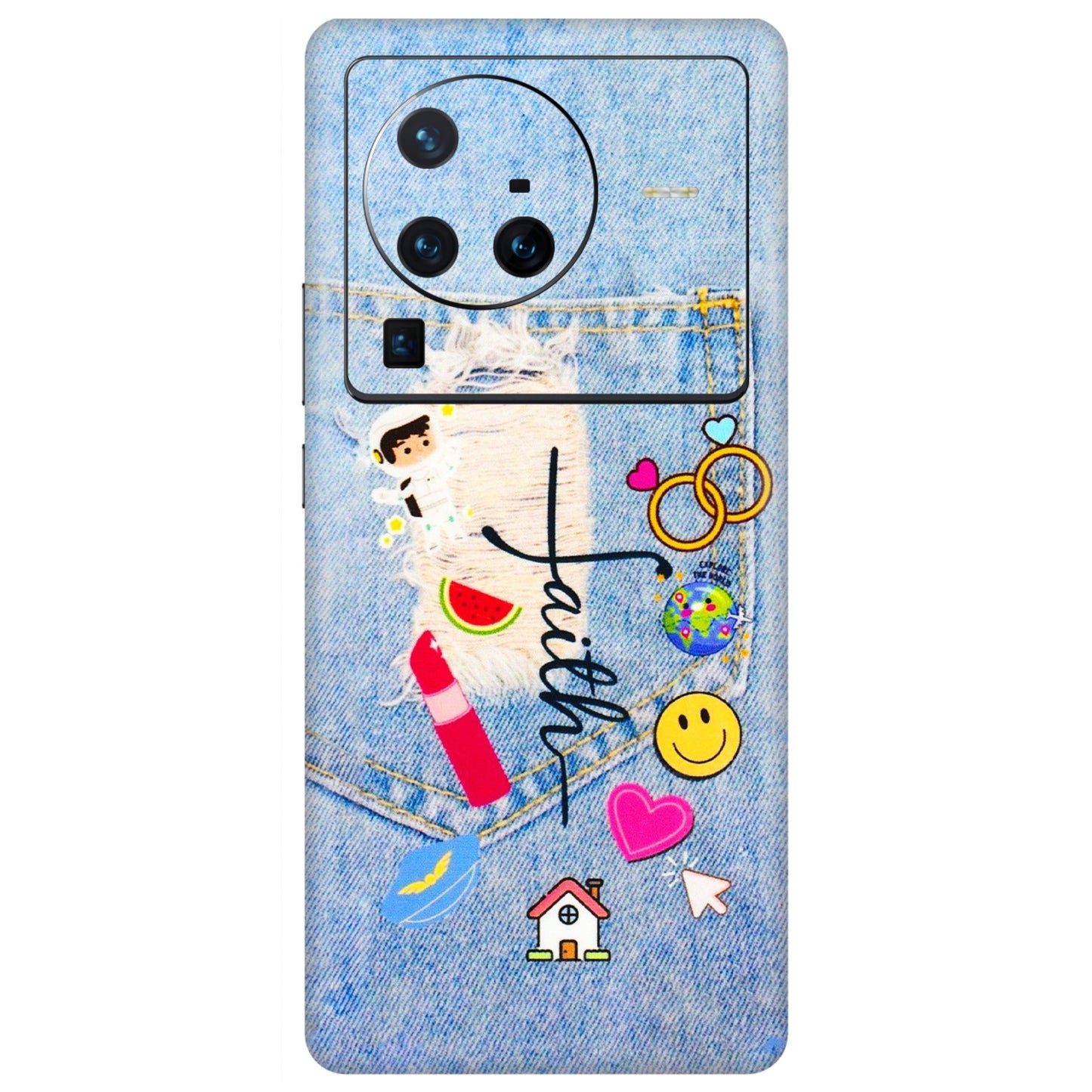 VIVO Z/V/X/T/U/S Series Phone Skins (All Models) - Denim Jeans Pocket - 3D Embossed Finish (L-134) Vivo X80 Pro (5G)