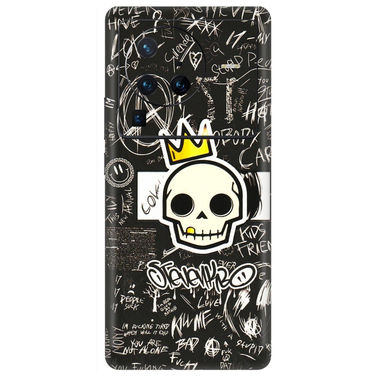 VIVO Z/V/X/T/U/S Series Phone Skins (All Models) - Funny Skull Black Chalk Grafitti - 3D Embossed Finish (L-22) Vivo X80 Pro (5G)