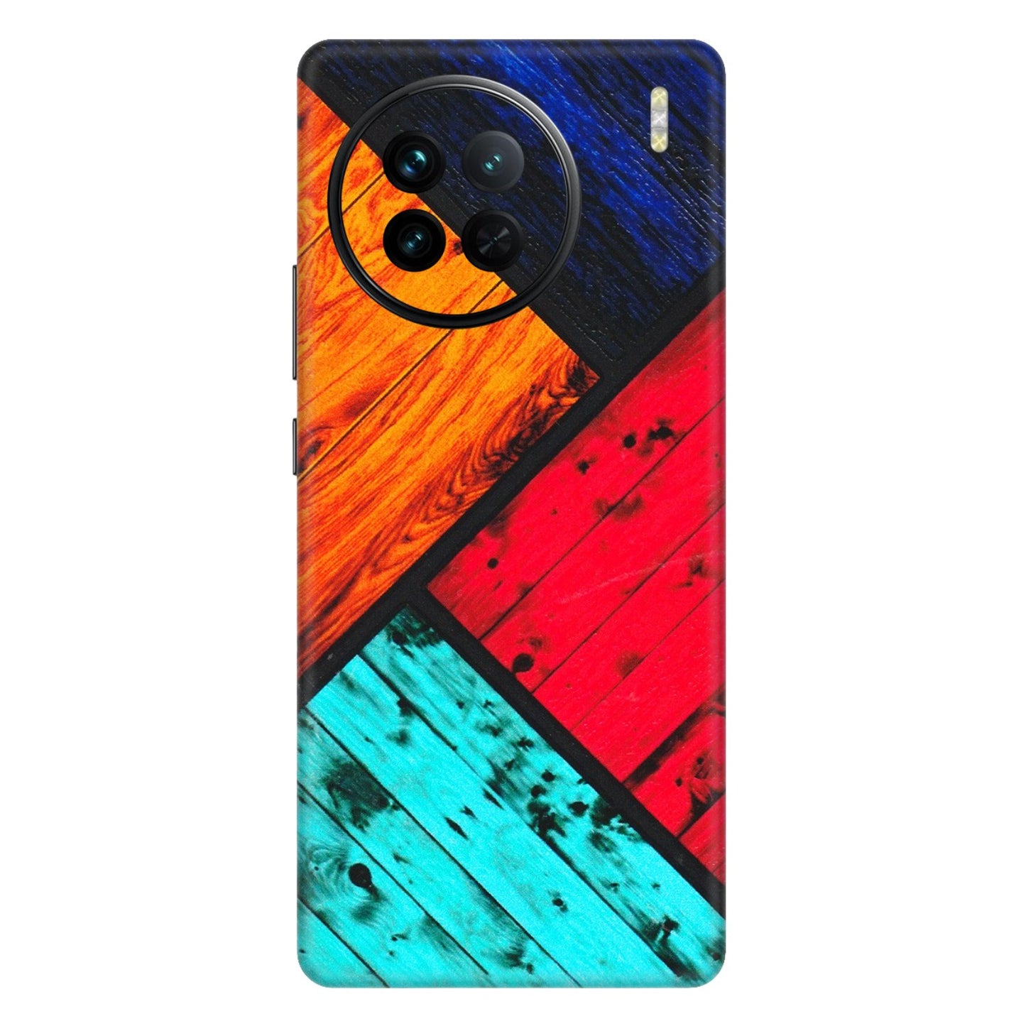 VIVO Z/V/X/T/U/S Series Phone Skins (All Models) - Colourful Wood Panels Abstract - 3D Embossed Finish (L-09) Vivo X90