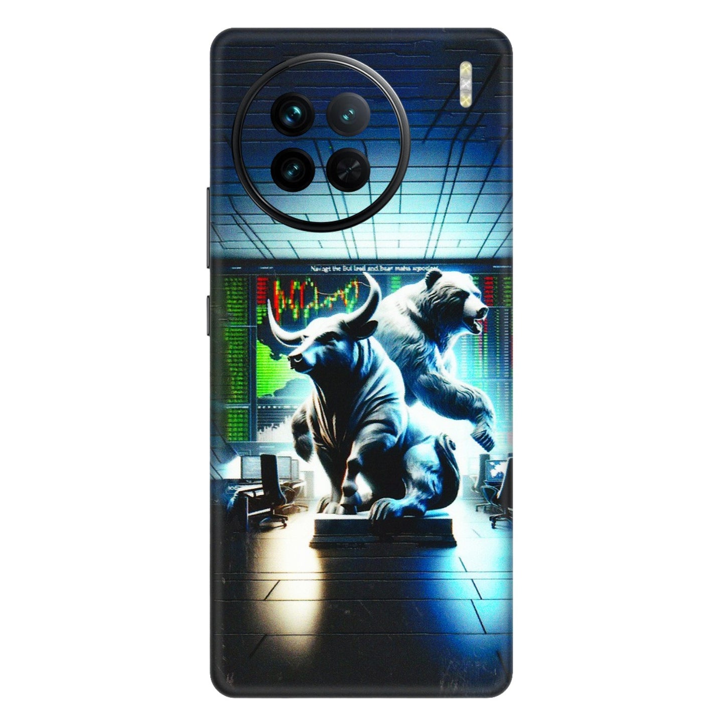 VIVO Z/V/X/T/U/S Series Phone Skins (All Models) - Stock Market Sensex Bear vs Bulls - 3D Embossed Finish (L-15) Vivo X90
