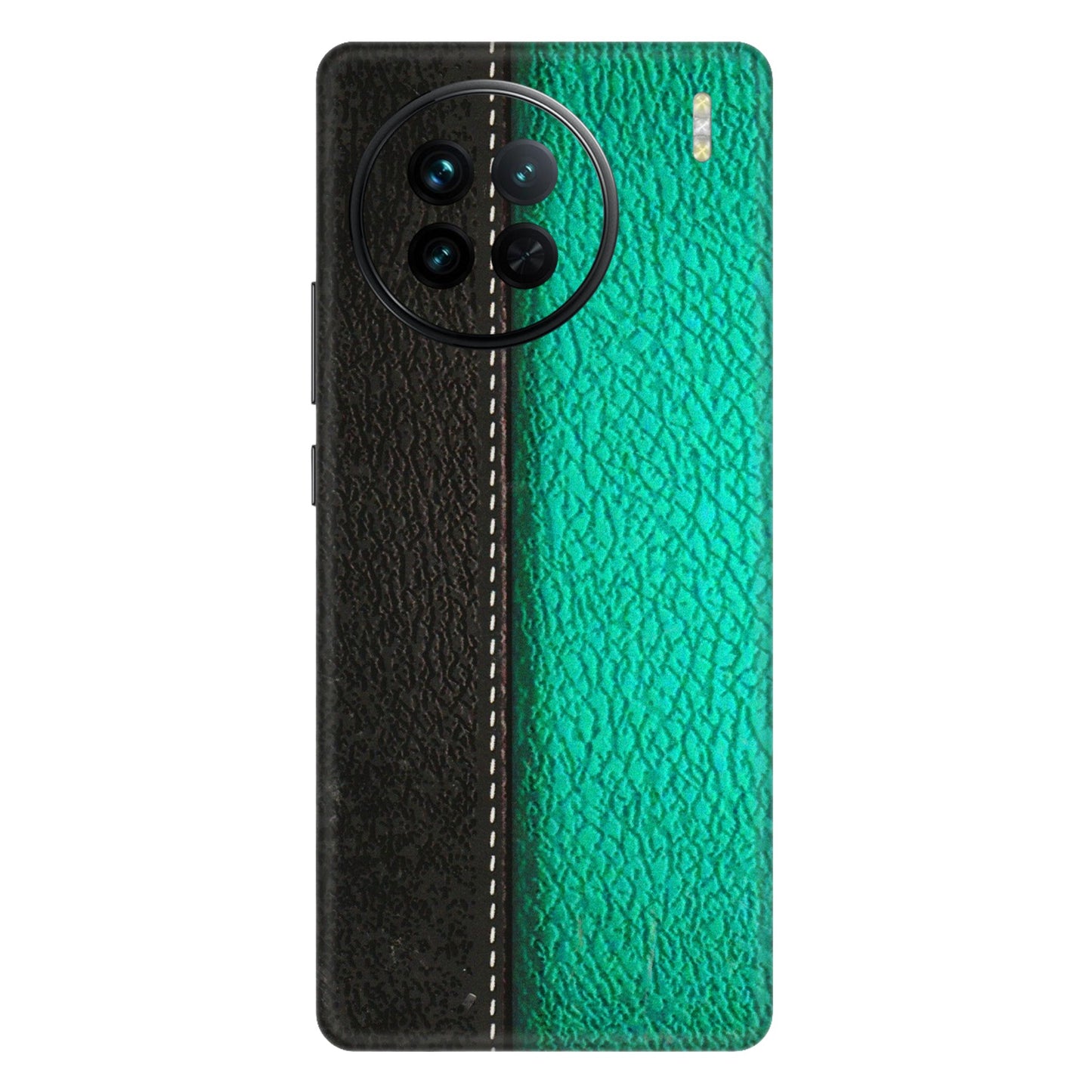 VIVO Z/V/X/T/U/S Series Phone Skins (All Models) - Black Green Dual Leather Stich - 3D Embossed Finish (L-233) Vivo X90