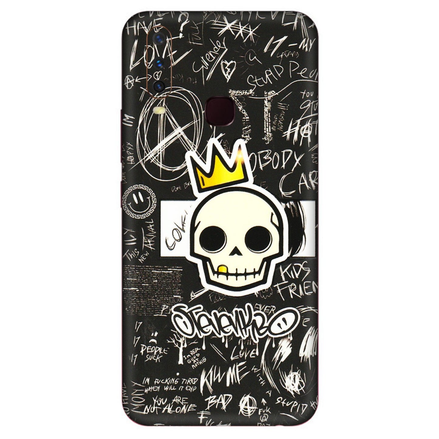 VIVO Y Series Phone Skins (All Models) - Funny Skull Black Chalk Grafitti - 3D Embossed Finish (L-22) Vivo Y12