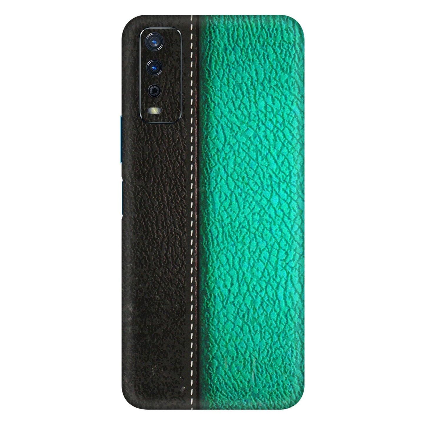 VIVO Y Series Phone Skins (All Models) - Black Green Dual Leather Stich - 3D Embossed Finish (L-233) Vivo Y12s