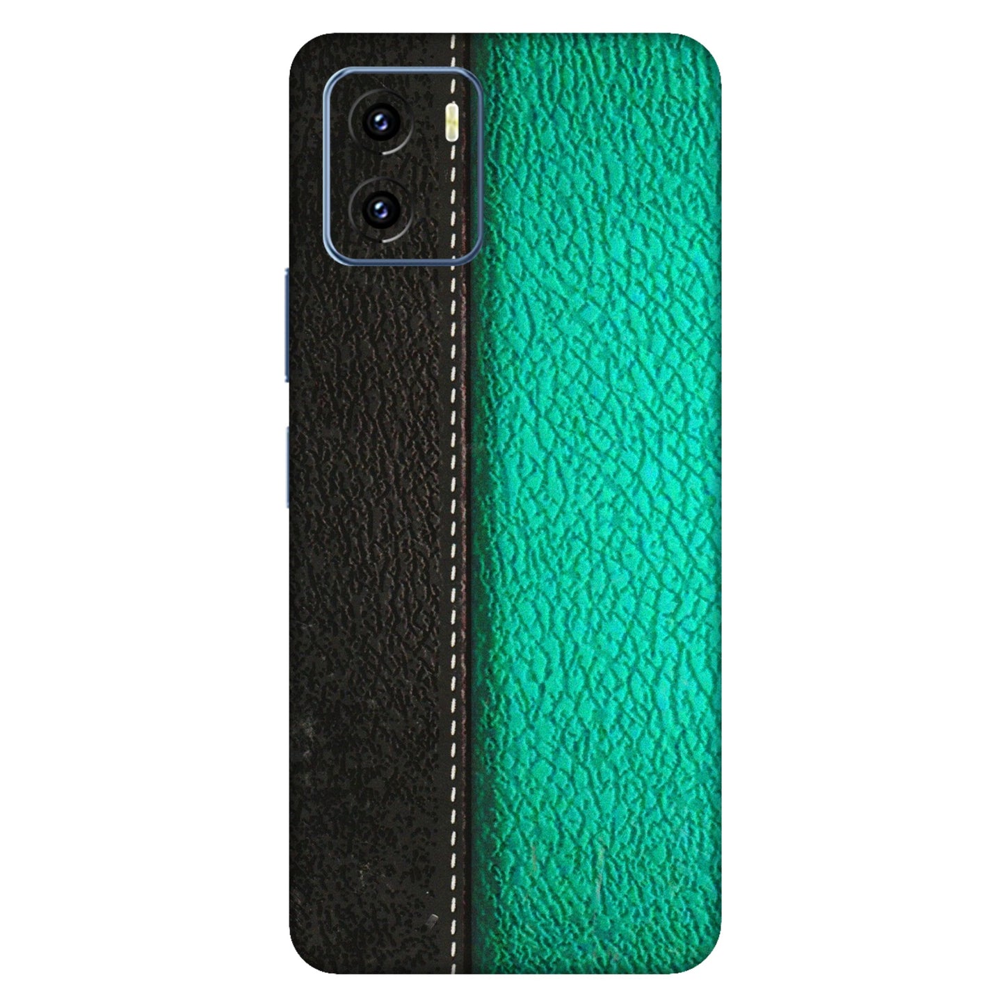 VIVO Y Series Phone Skins (All Models) - Black Green Dual Leather Stich - 3D Embossed Finish (L-233) Vivo Y15C