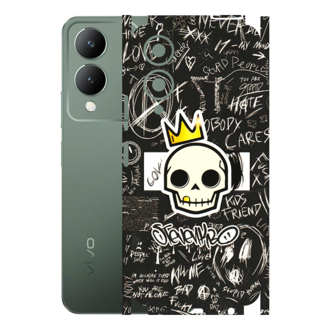 VIVO Y Series Phone Skins (All Models) - Funny Skull Black Chalk Grafitti - 3D Embossed Finish (L-22) Vivo Y17S