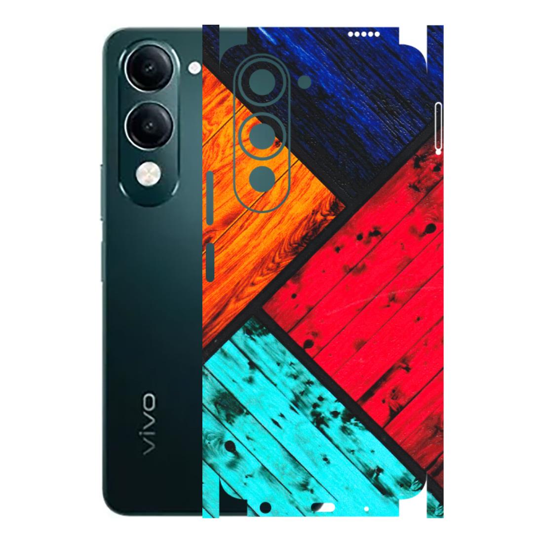 VIVO Y Series Phone Skins (All Models) - Colourful Wood Panels Abstract - 3D Embossed Finish (L-09) Vivo Y19 5G