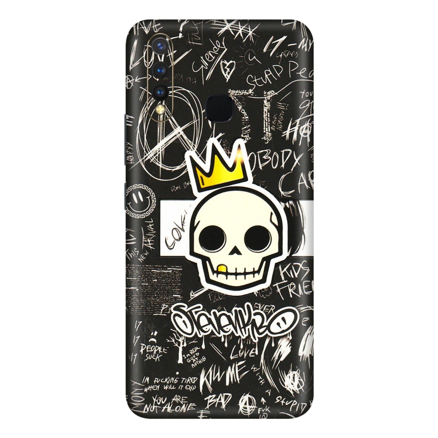 VIVO Y Series Phone Skins (All Models) - Funny Skull Black Chalk Grafitti - 3D Embossed Finish (L-22) Vivo Y19