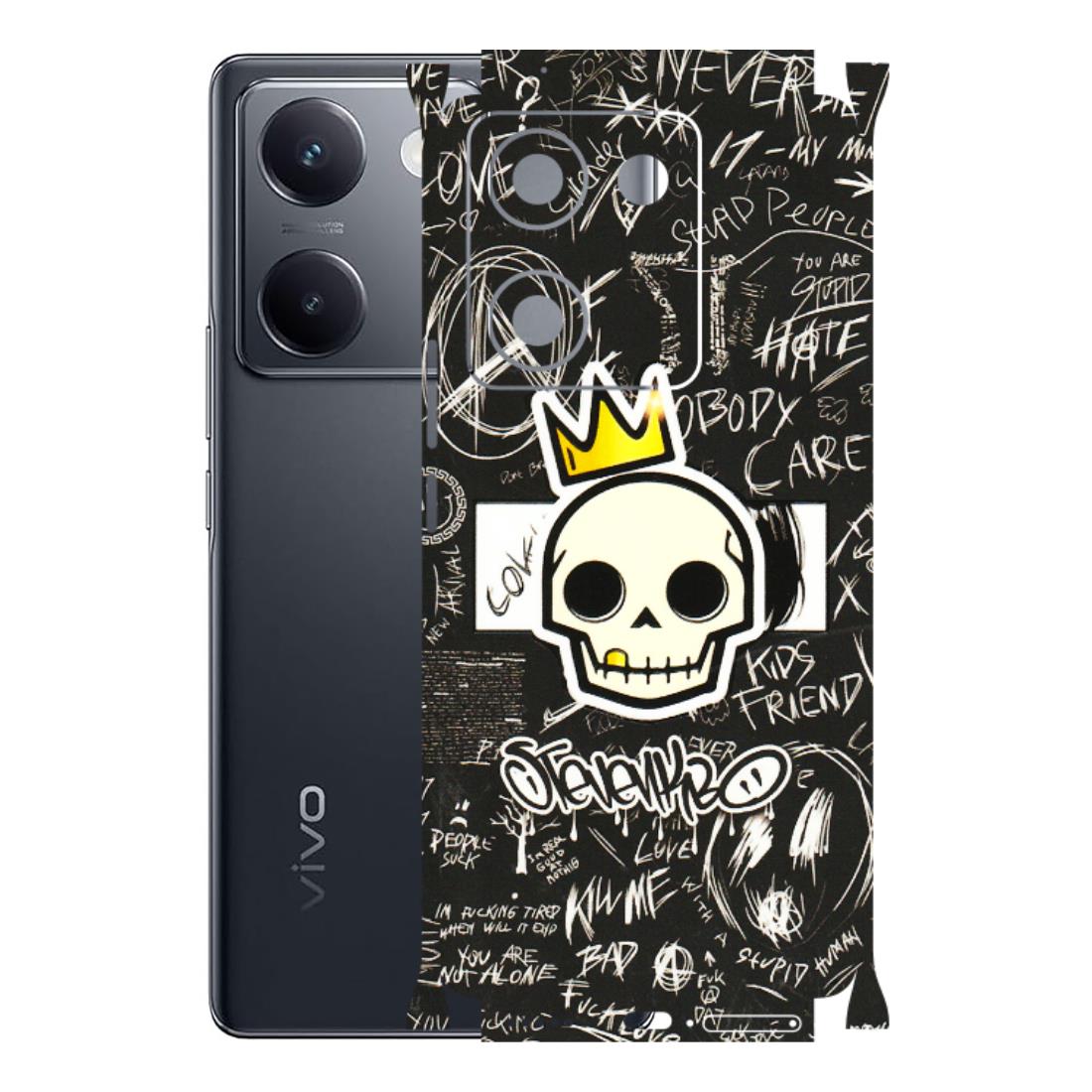 VIVO Y Series Phone Skins (All Models) - Funny Skull Black Chalk Grafitti - 3D Embossed Finish (L-22) Vivo Y200 Pro