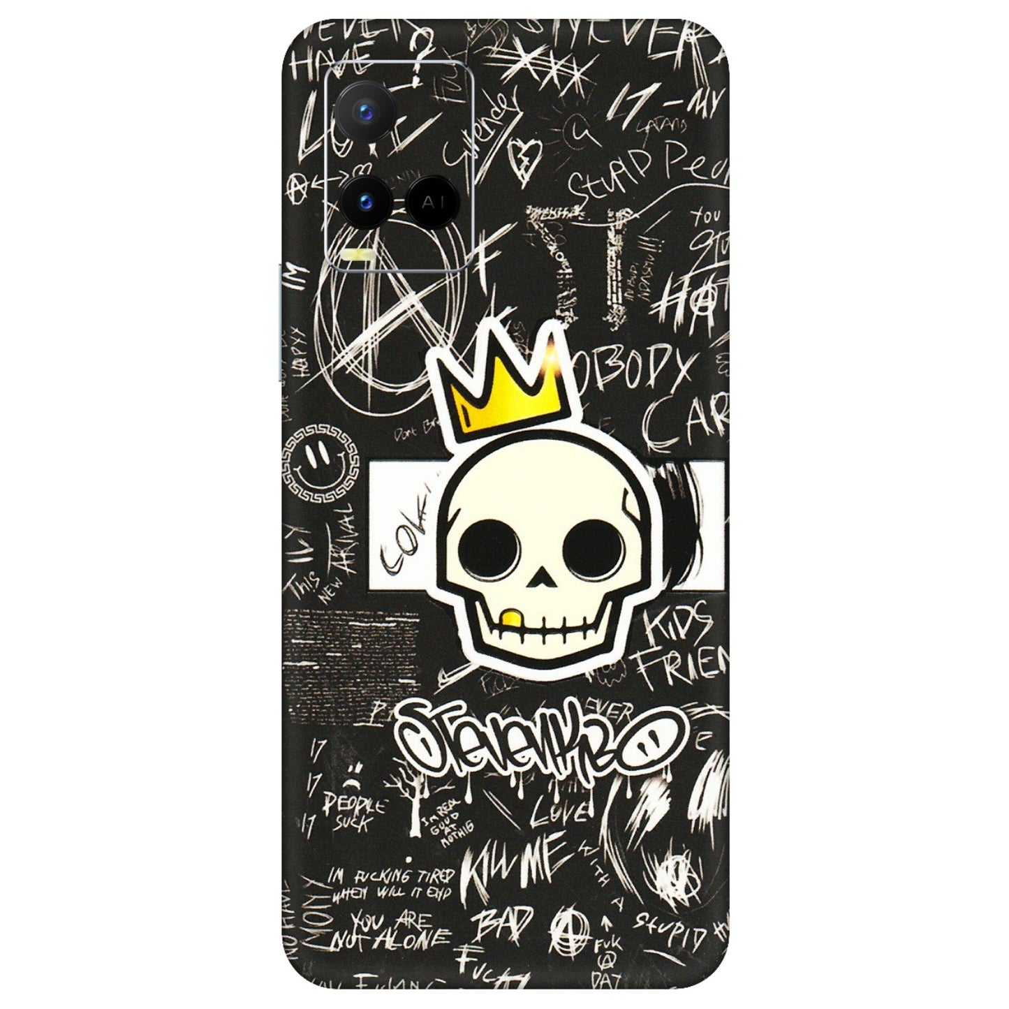 VIVO Y Series Phone Skins (All Models) - Funny Skull Black Chalk Grafitti - 3D Embossed Finish (L-22) Vivo Y21 G