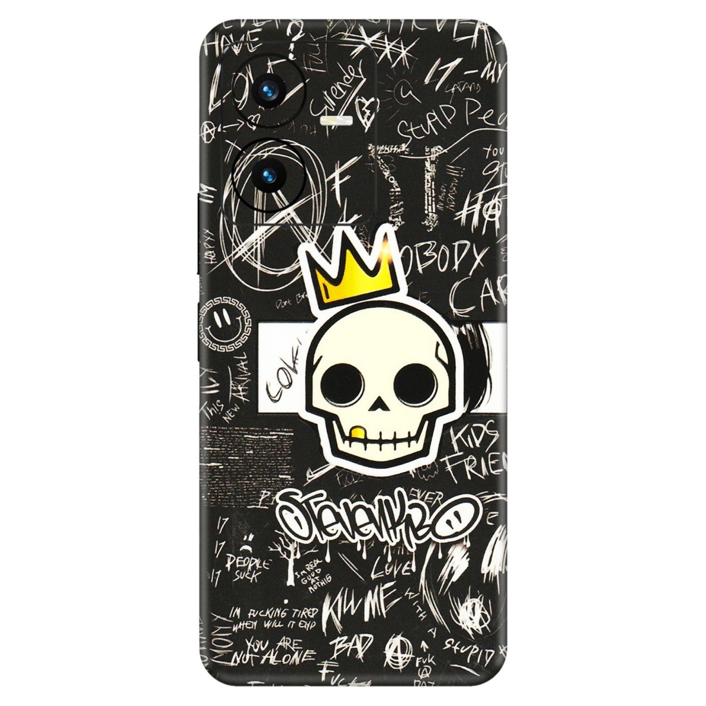 VIVO Y Series Phone Skins (All Models) - Funny Skull Black Chalk Grafitti - 3D Embossed Finish (L-22) Vivo Y22 2022