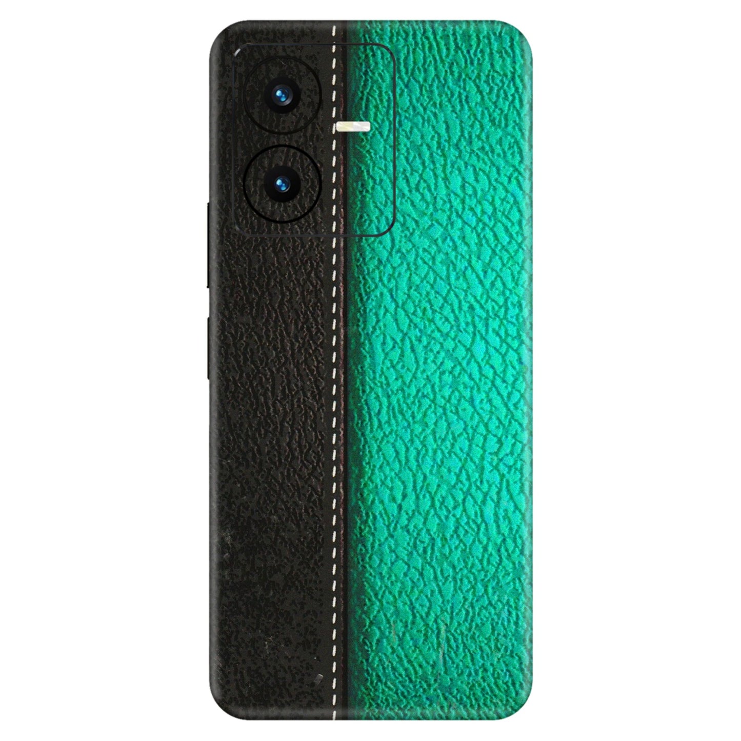 VIVO Y Series Phone Skins (All Models) - Black Green Dual Leather Stich - 3D Embossed Finish (L-233) Vivo Y22 2022