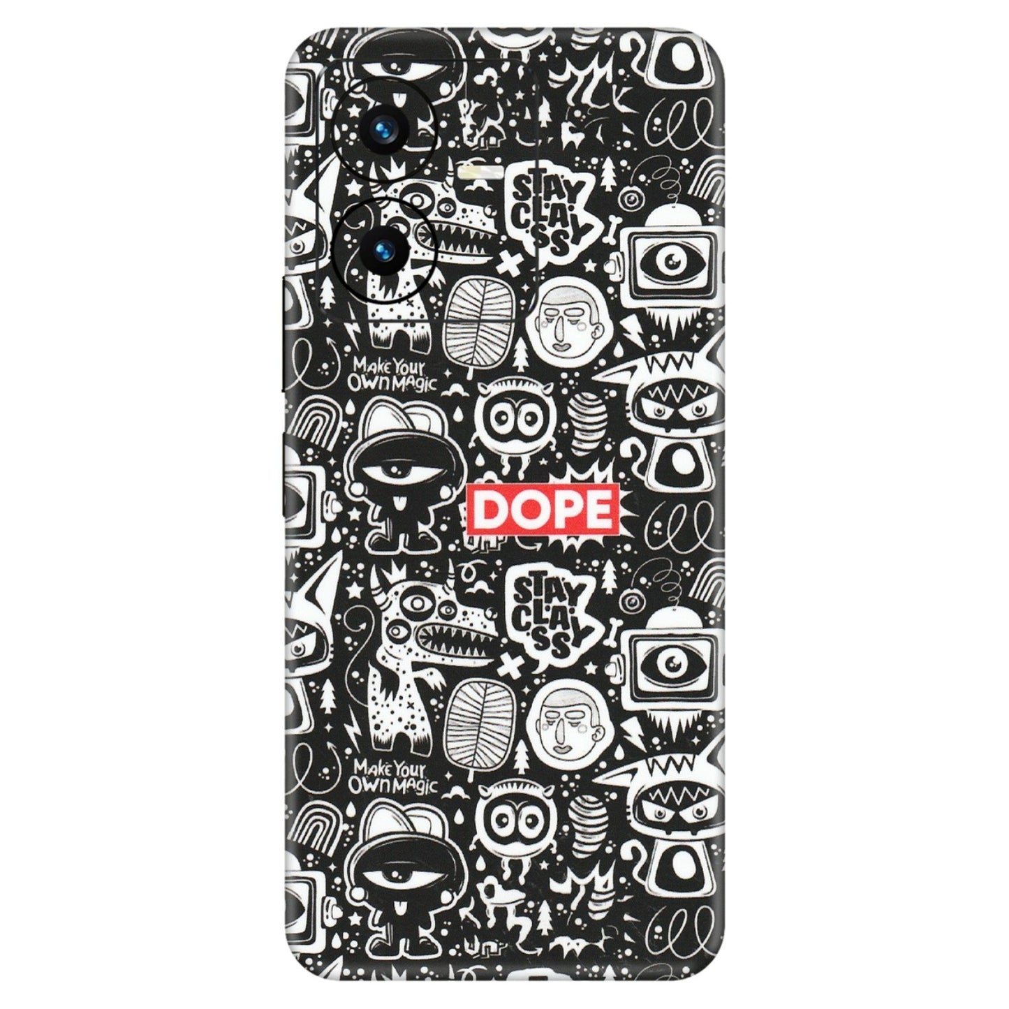 VIVO Y Series Phone Skins (All Models) - Dope Stay Classy Black Doodles - Matte Finish (M-126) Vivo Y22 2022