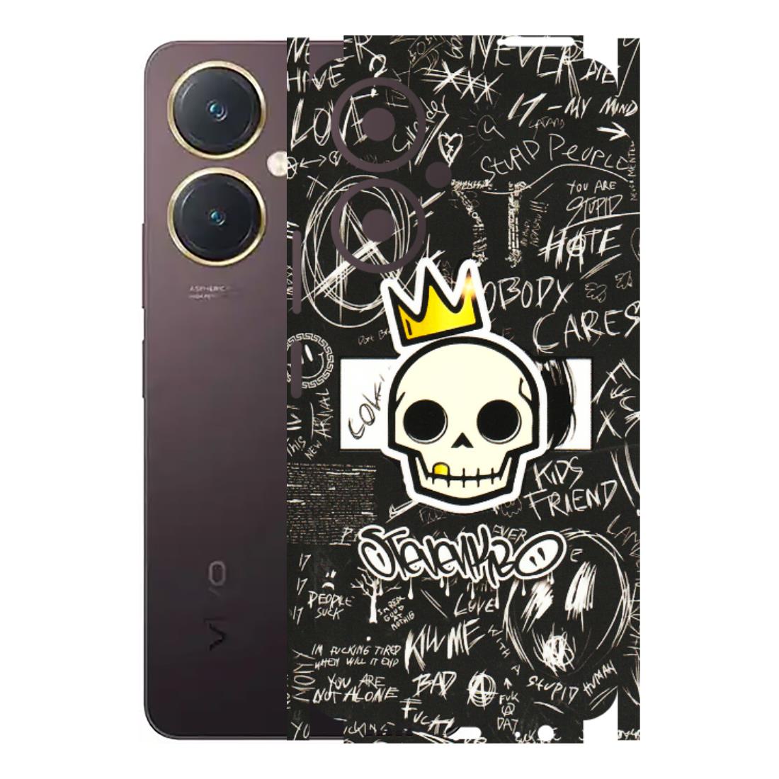 VIVO Y Series Phone Skins (All Models) - Funny Skull Black Chalk Grafitti - 3D Embossed Finish (L-22) Vivo Y27 4G