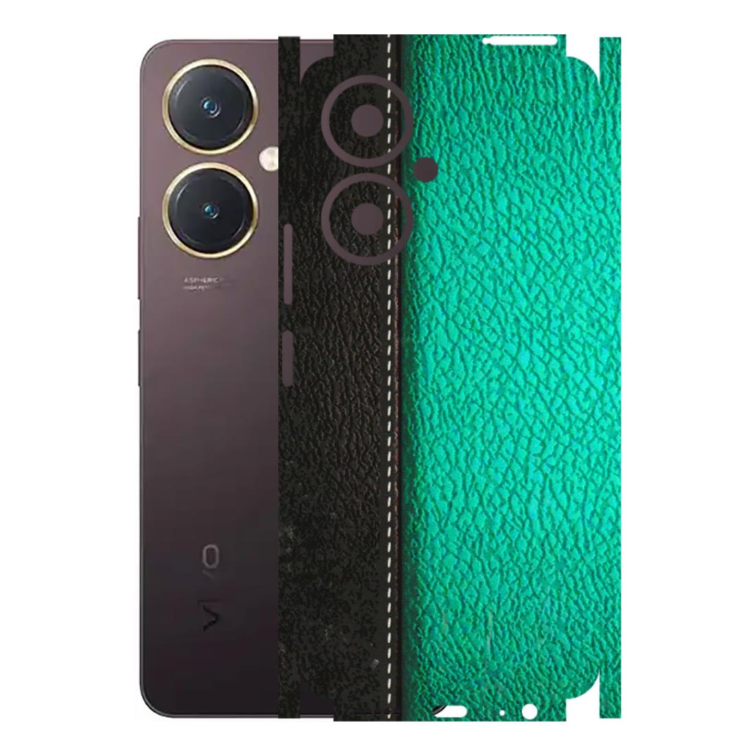 VIVO Y Series Phone Skins (All Models) - Black Green Dual Leather Stich - 3D Embossed Finish (L-233) Vivo Y27 4G