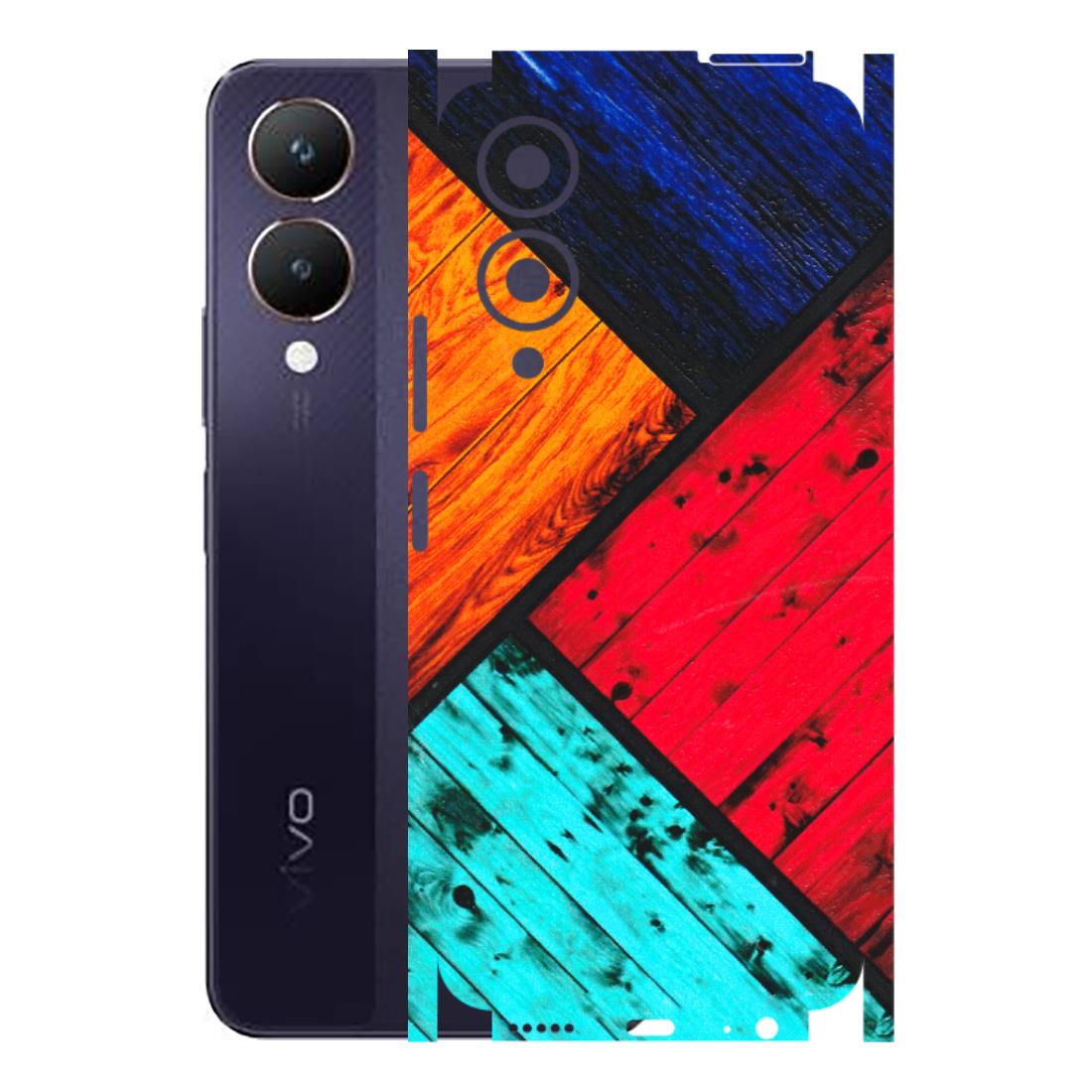 VIVO Y Series Phone Skins (All Models) - Colourful Wood Panels Abstract - 3D Embossed Finish (L-09) Vivo Y28 5G