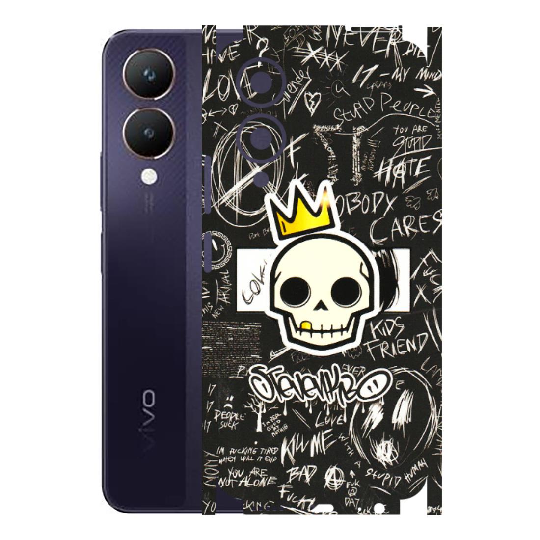 VIVO Y Series Phone Skins (All Models) - Funny Skull Black Chalk Grafitti - 3D Embossed Finish (L-22) Vivo Y28 5G