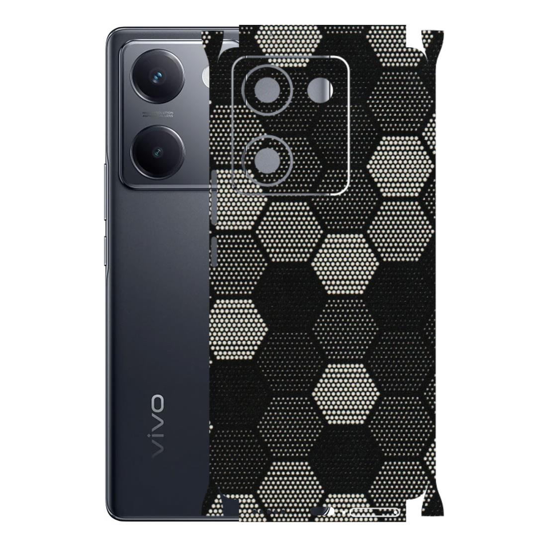VIVO Y Series Phone Skins (All Models) - Black & White Dotted Honeycomb Texture - 3D Embossed Finish (L-202) Vivo Y300 Plus (5G)