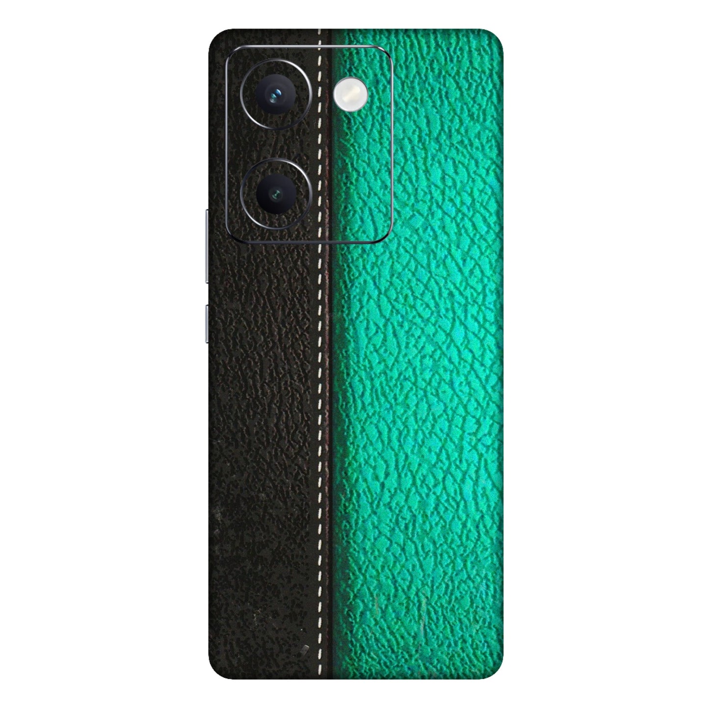 VIVO Y Series Phone Skins (All Models) - Black Green Dual Leather Stich - 3D Embossed Finish (L-233) Vivo Y300 Plus (5G)