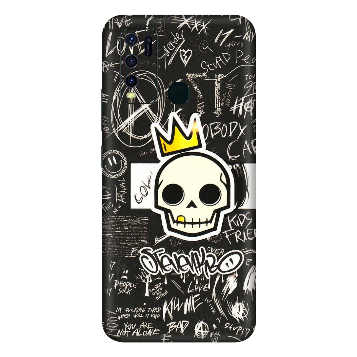VIVO Y Series Phone Skins (All Models) - Funny Skull Black Chalk Grafitti - 3D Embossed Finish (L-22) Vivo Y30