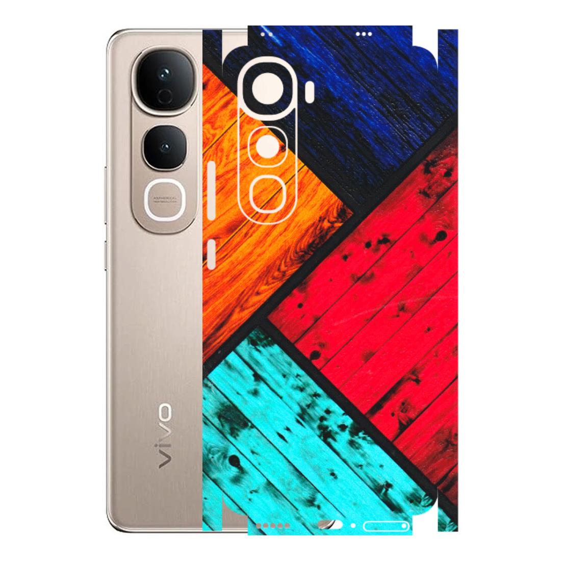 VIVO Y Series Phone Skins (All Models) - Colourful Wood Panels Abstract - 3D Embossed Finish (L-09) Vivo Y400 5G