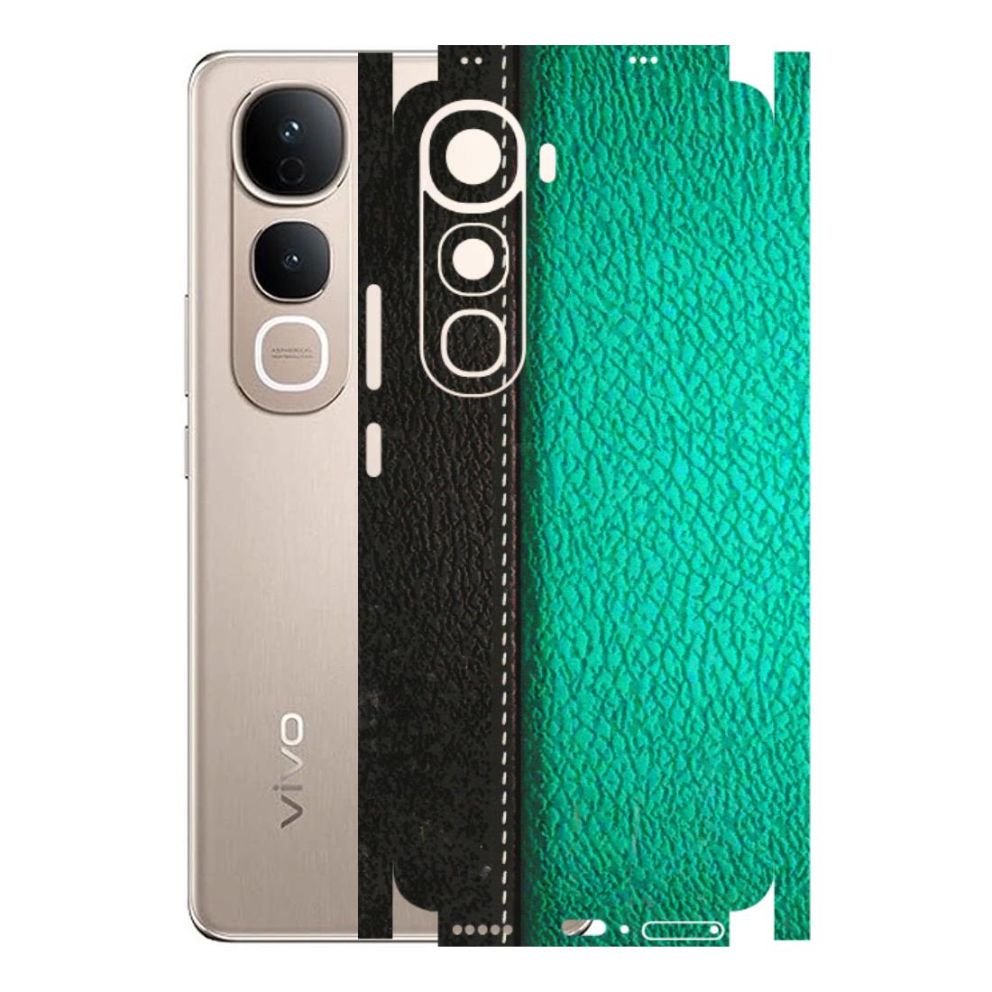 VIVO Y Series Phone Skins (All Models) - Black Green Dual Leather Stich - 3D Embossed Finish (L-233) Vivo Y400 5G
