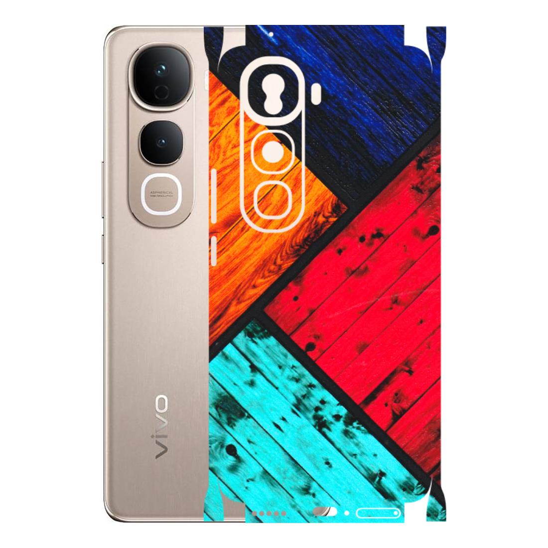 VIVO Y Series Phone Skins (All Models) - Colourful Wood Panels Abstract - 3D Embossed Finish (L-09) Vivo Y400 Pro 5G