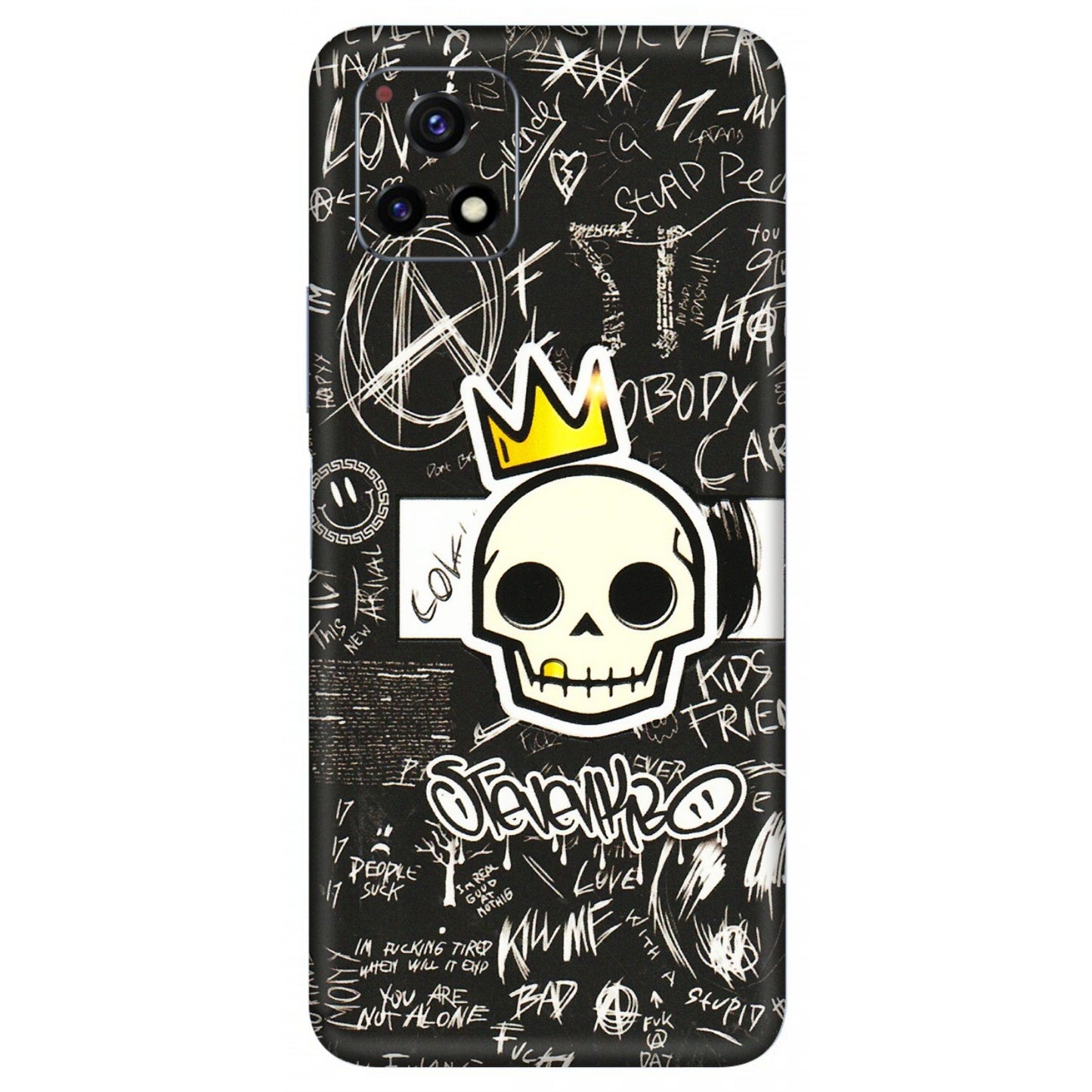 VIVO Y Series Phone Skins (All Models) - Funny Skull Black Chalk Grafitti - 3D Embossed Finish (L-22) Vivo Y72 (5G)