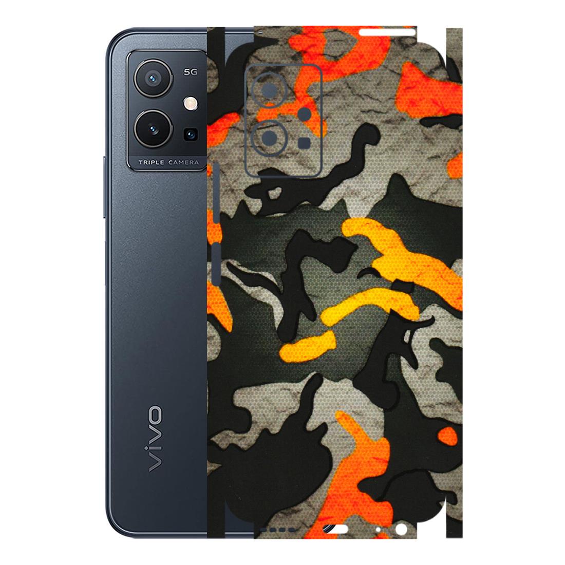 VIVO Y Series Phone Skins (All Models) - Orange Camouflage - 3D Embossed Finish (L-204) Vivo Y75 (5G)