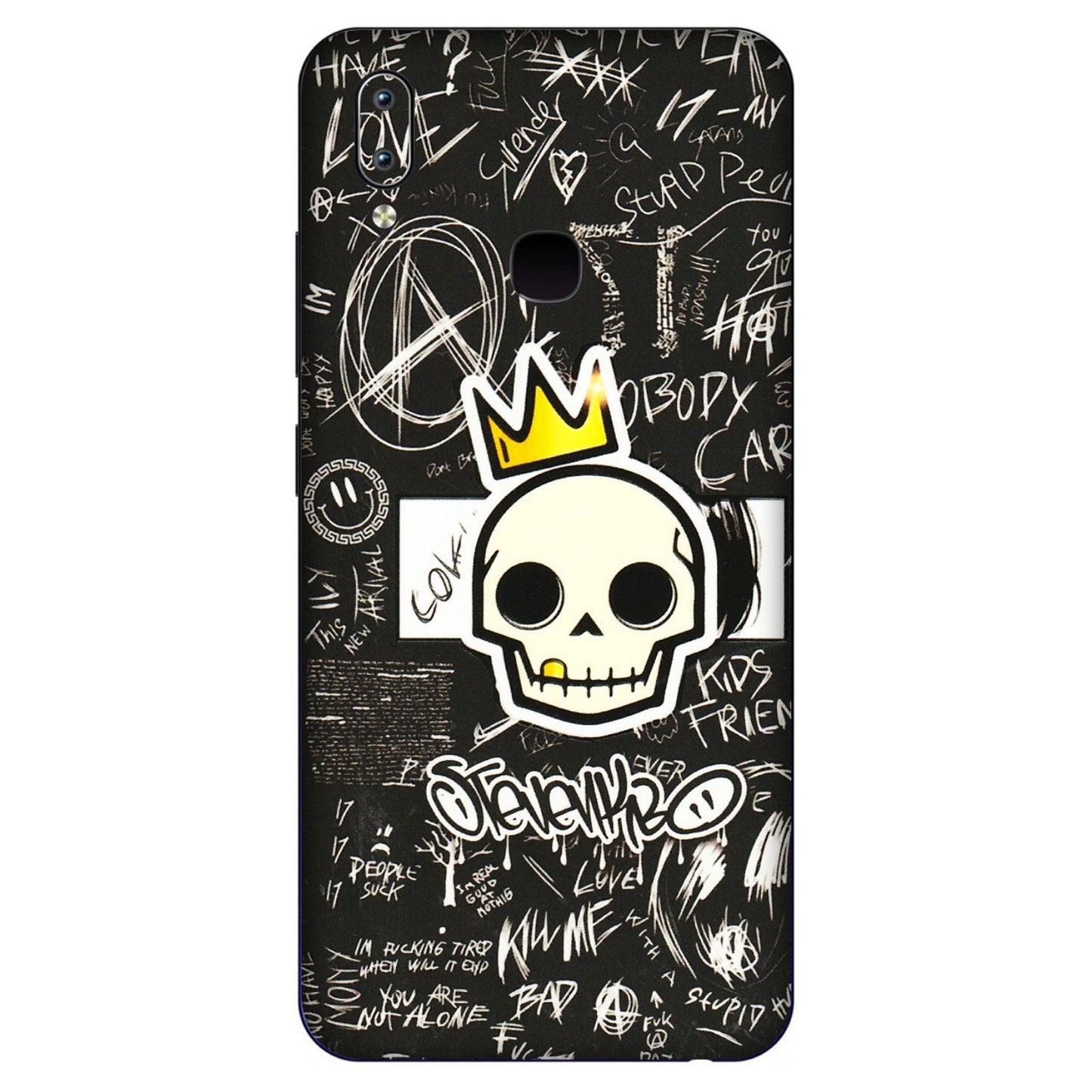 VIVO Y Series Phone Skins (All Models) - Funny Skull Black Chalk Grafitti - 3D Embossed Finish (L-22) Vivo Y91